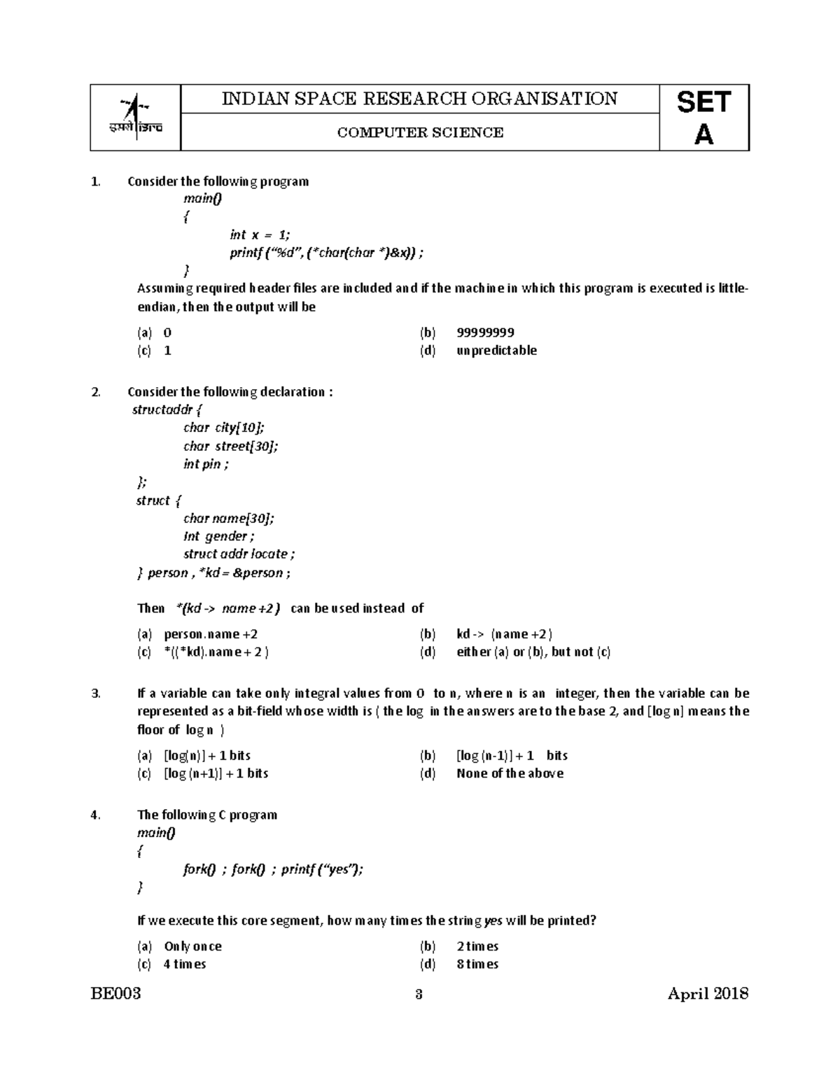 Cs2018 Hi hello.. this is a sample gate exam paper Consider the