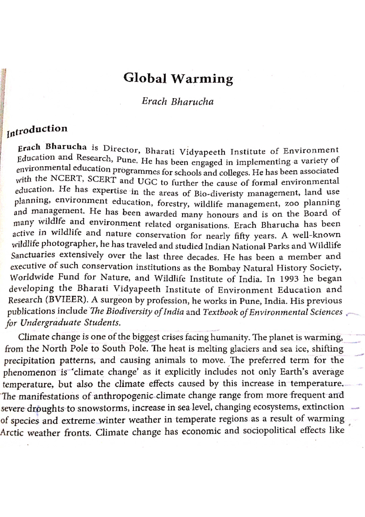 Global Warming in Erach Bharucha - B.A English Language and Literature ...