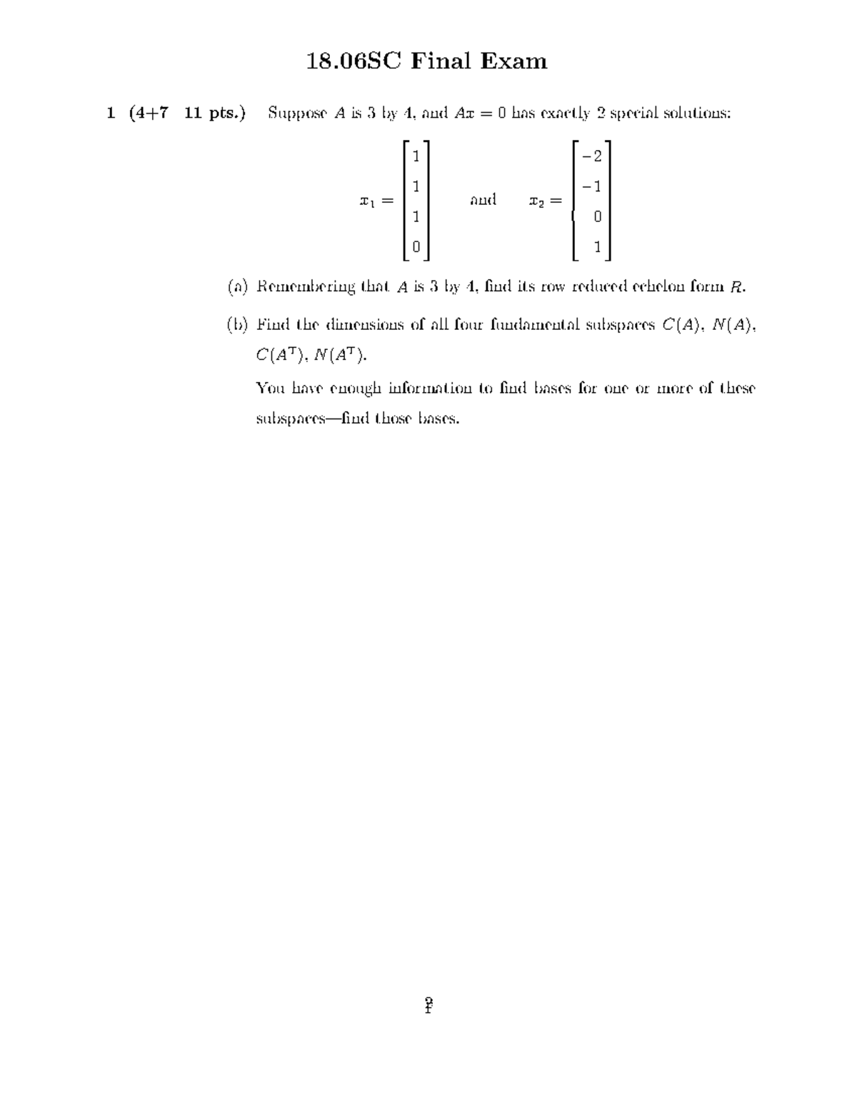 MITLinear Algebra Exam - 18 Final Exam A D G A A W A - Studocu