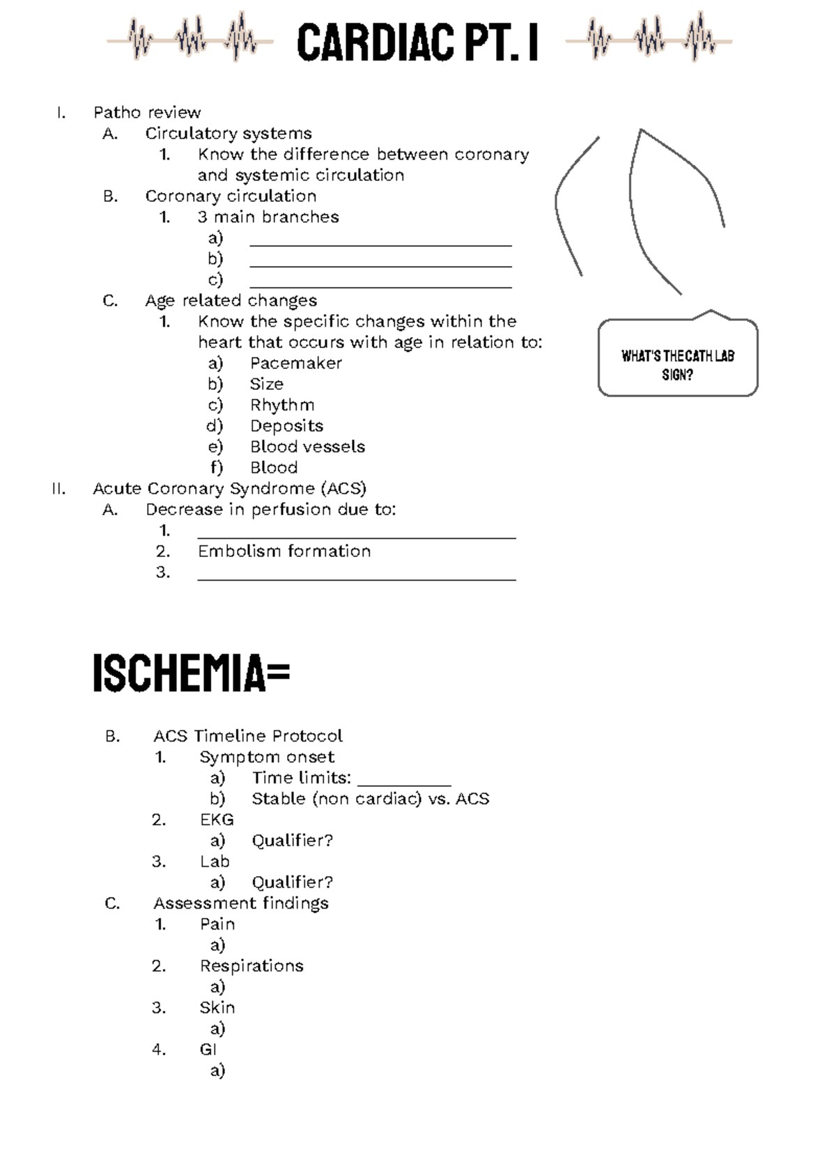 Cardiac Student notes (1)-4 - Cardiac pt. 1 I. Patho review A ...