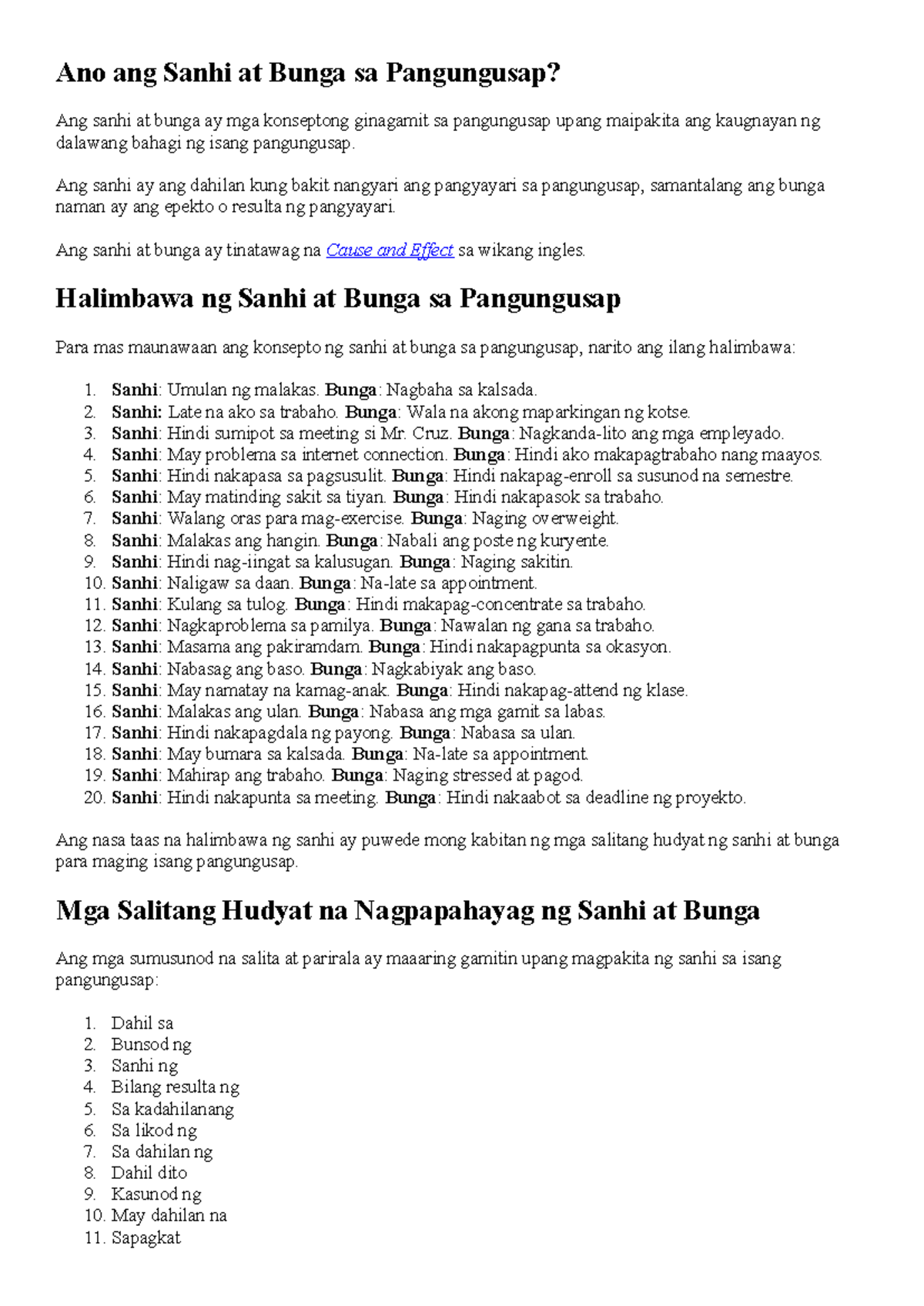 Ano ang Sanhi at Bunga sa Pangungusap - Ang sanhi ay ang dahilan kung ...