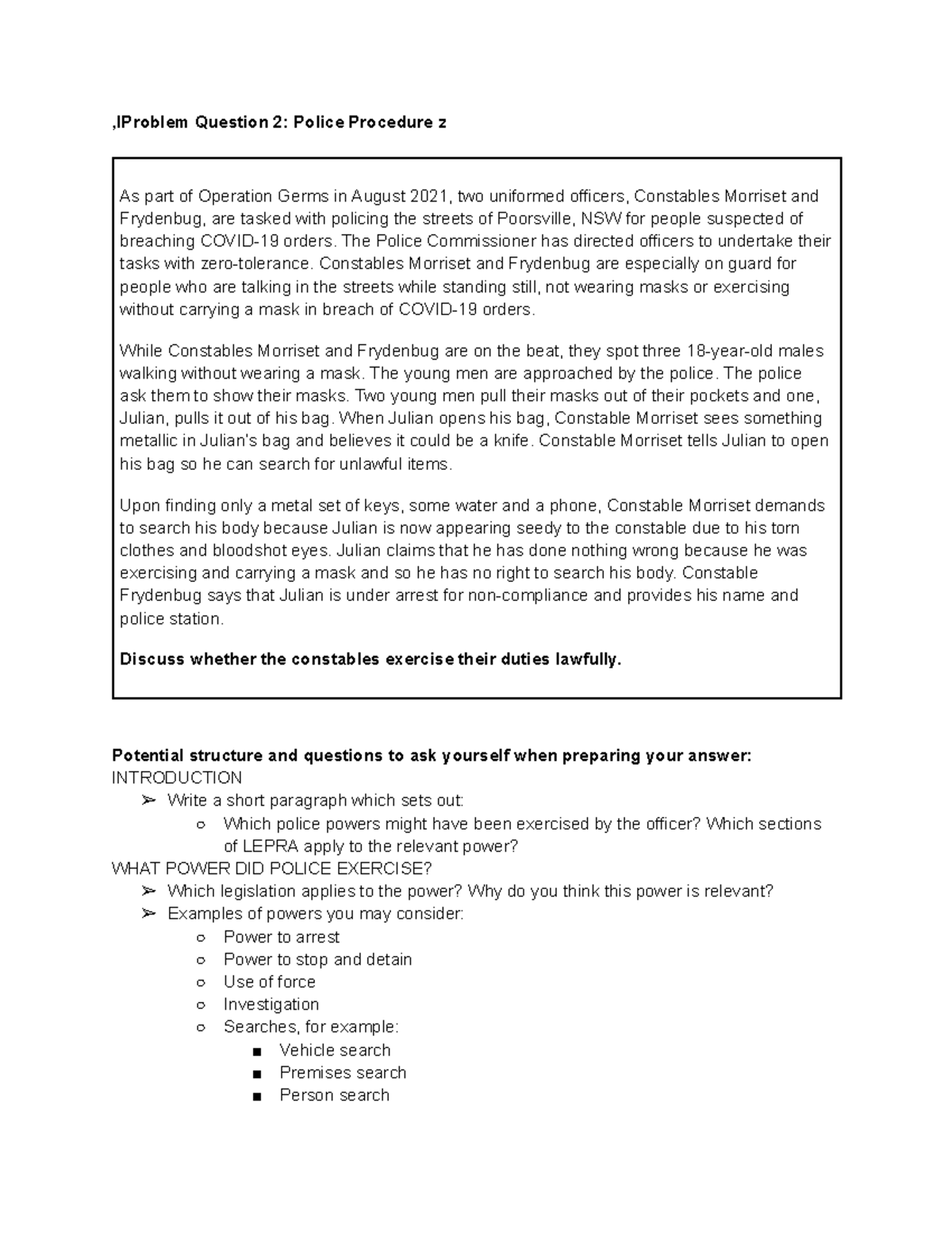 Week 4 Police Procedure Problem Question - ,IProblem Question 2: Police ...