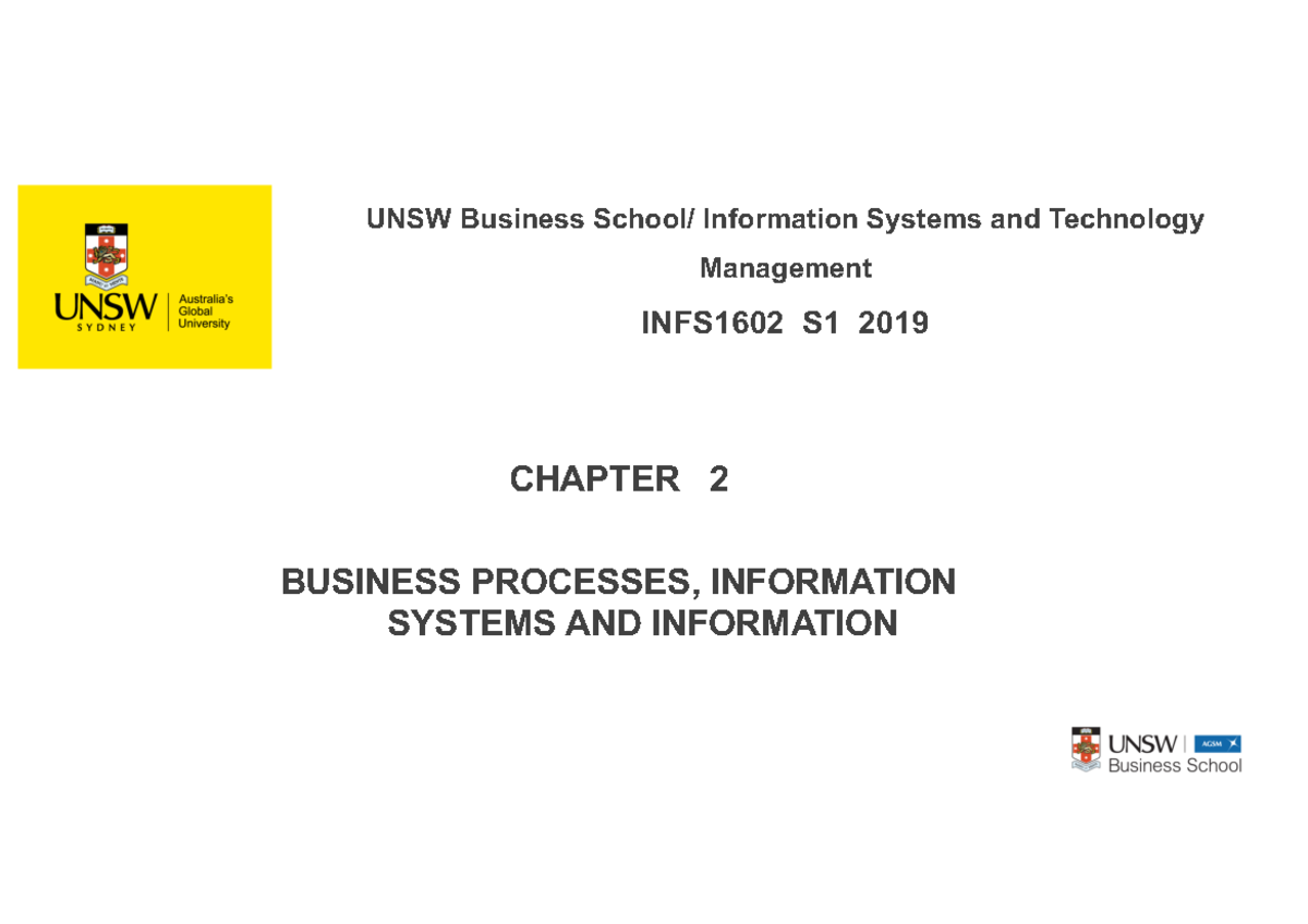 Chapter 2 Summary Notes - UNSW Business School/ Information Systems and ...