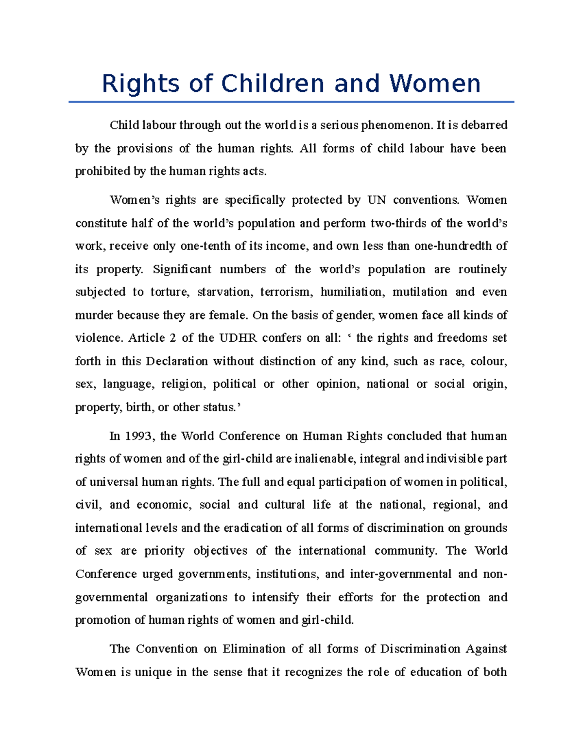 Rights Of Children And Women - It Is Debarred By The Provisions Of The ...