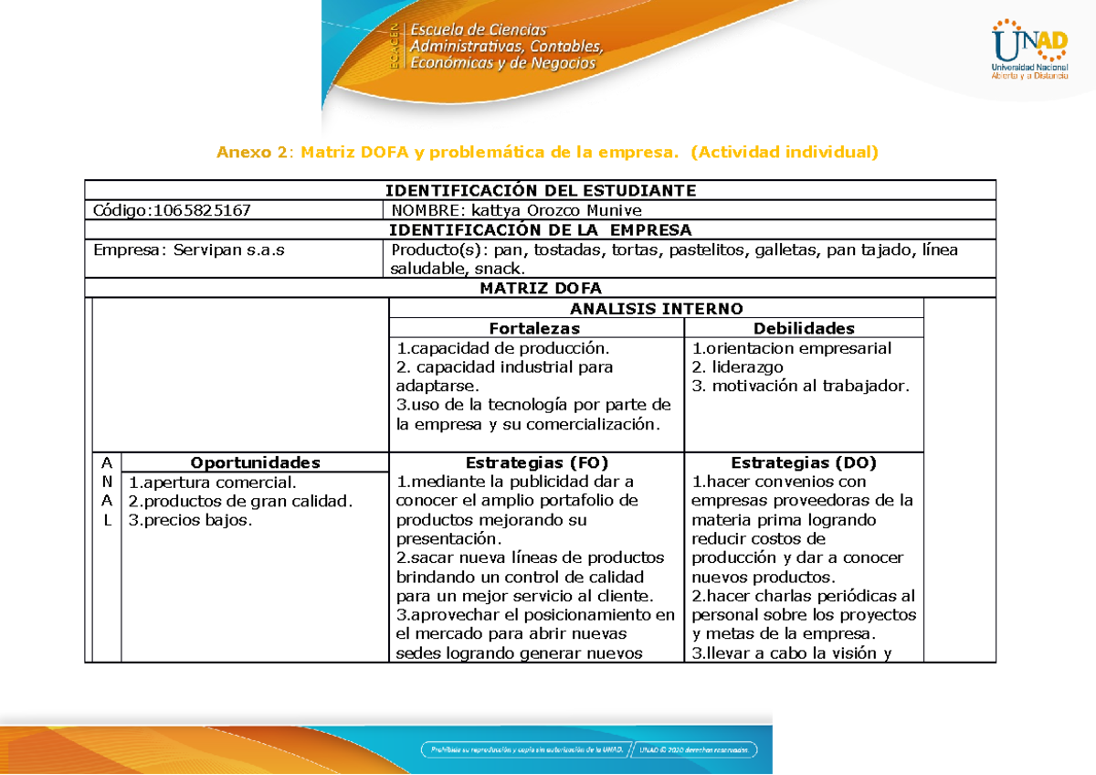 Anexo 2 - Matriz Dofa y problematica de la empresa kattya - Anexo 2 ...