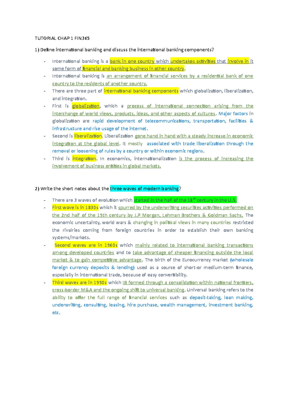 TUTO 1 FIN365 - TUTORIAL - TUTORIAL CHAP 1 FIN Define international ...
