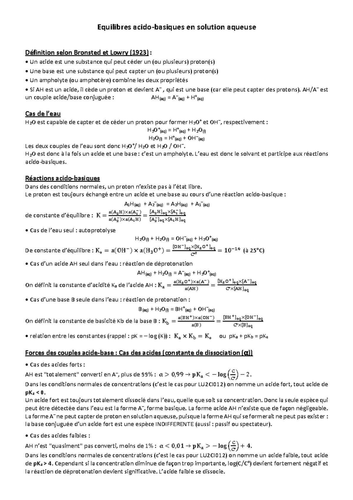 Fiche : Equilibres Acido-basiques - Equilibres Acido-basiques En ...