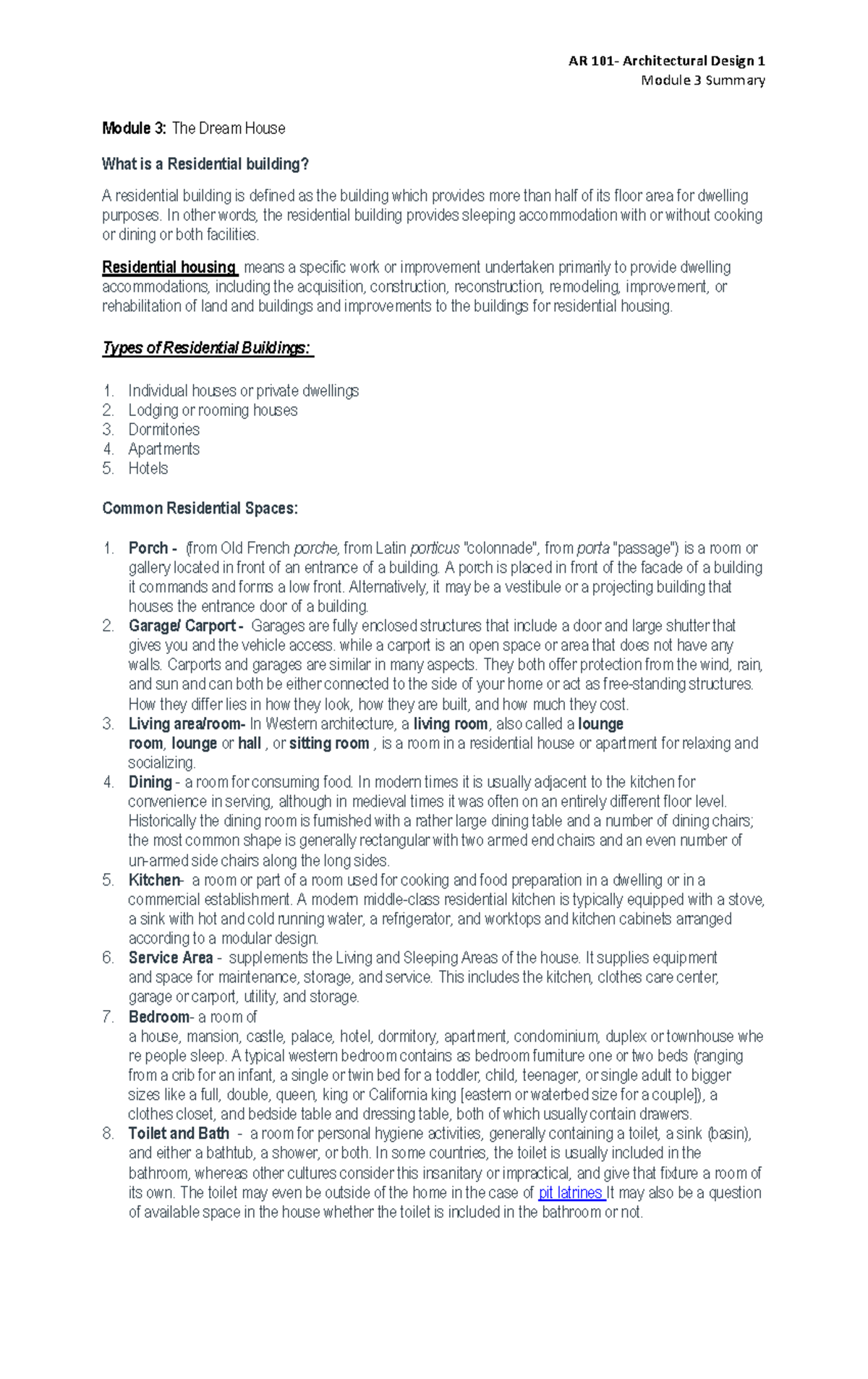 Module+3+Summary - Notes - Module 3 Summary Module 3: The Dream House ...