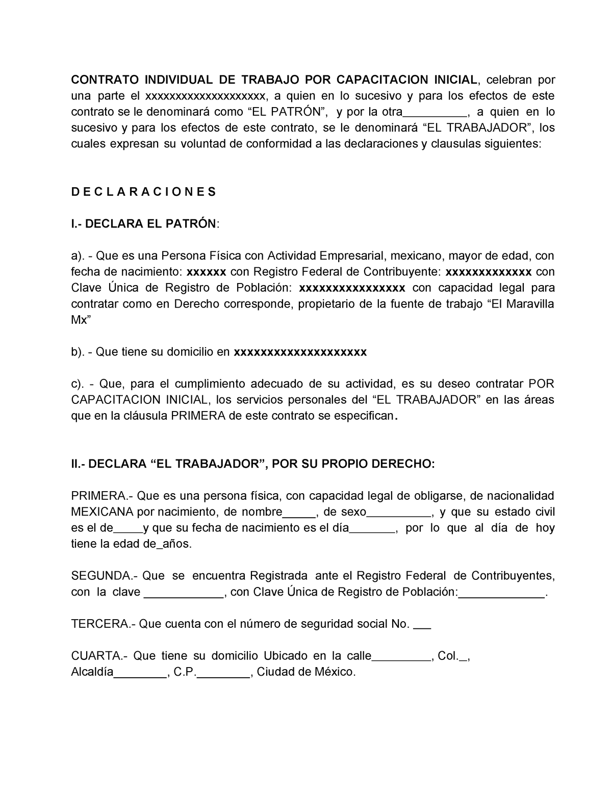 Contrato Capacitación - Contrato Individual De Trabajo Por Capacitacion 