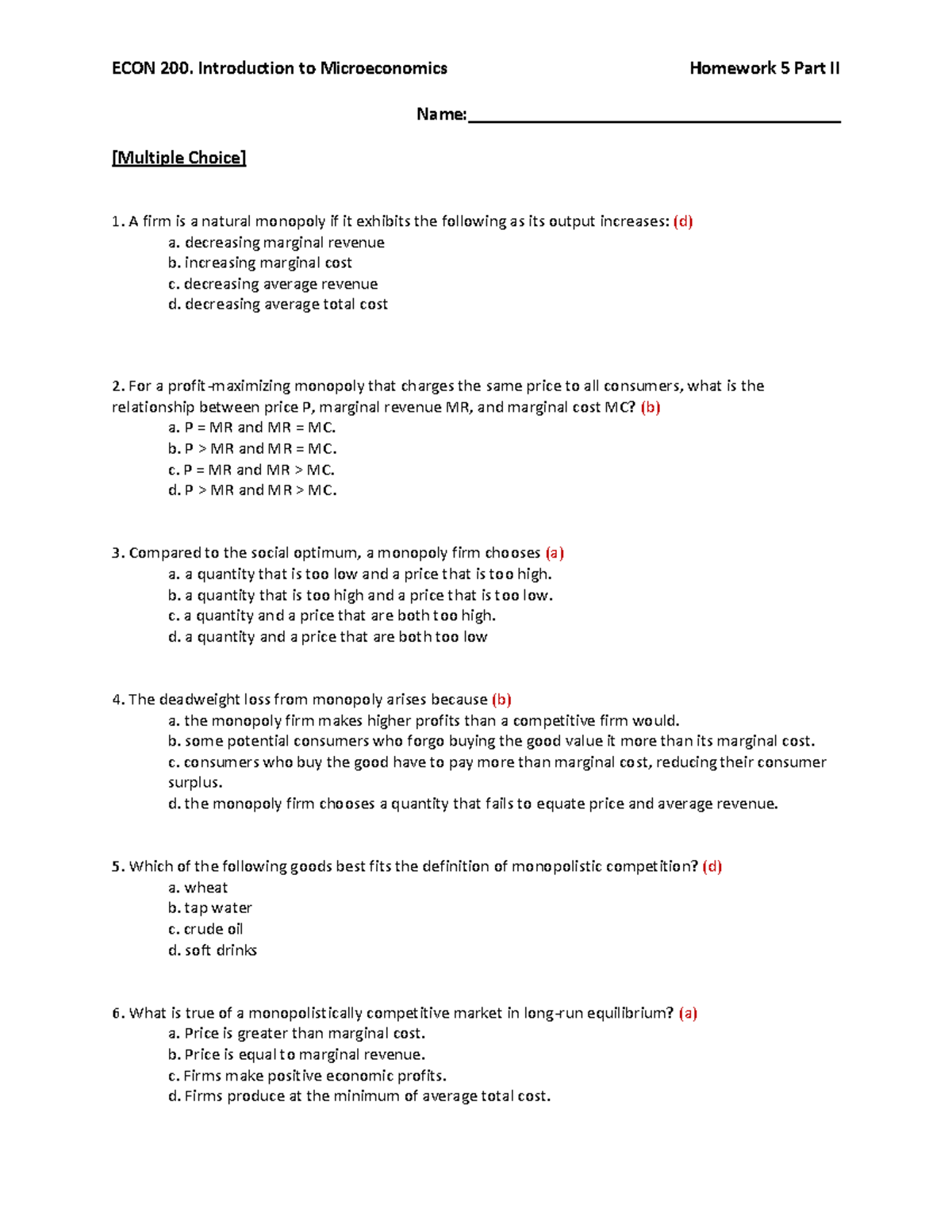 Homework 5 Part II AK Assignment - ECON 200. Introduction To ...