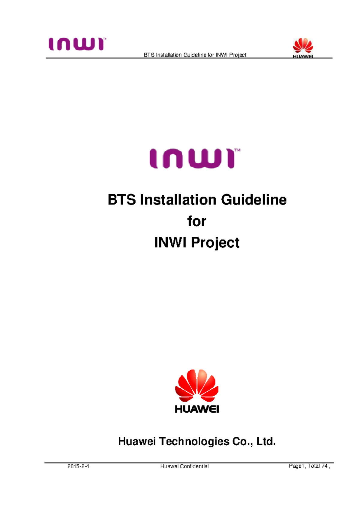 296754820 BTS Installation Guideline - Page1, Total 74 , BTS ...