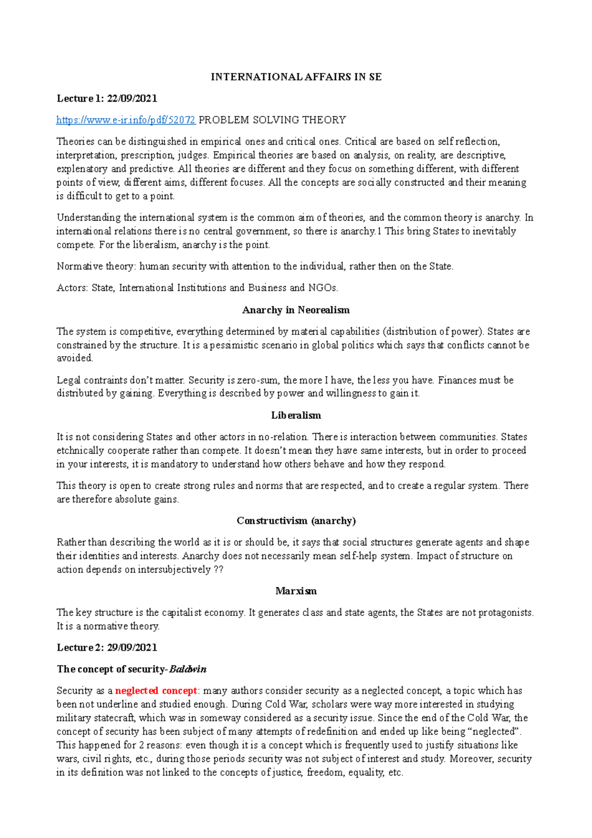International Affairs Theories and Seminars - POLITIC5069 - Studocu