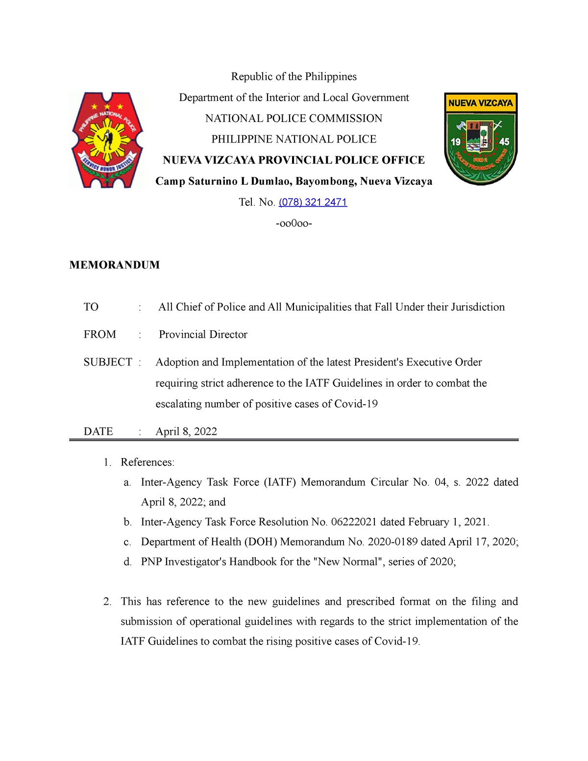 Memorandum - .... - Republic Of The Philippines Department Of The ...