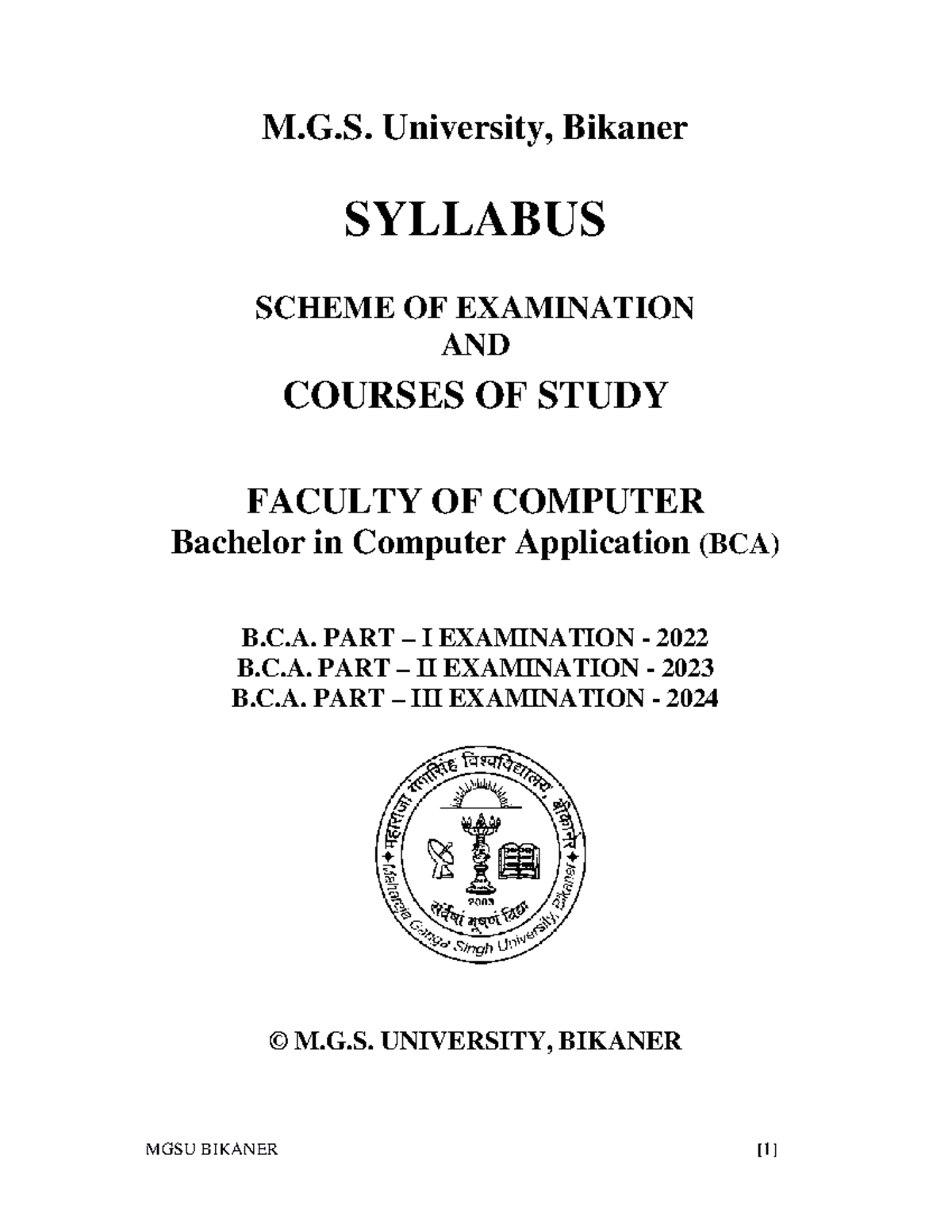 Bca Syllabus Mini Project Mg University Bikaner Syllabus Scheme