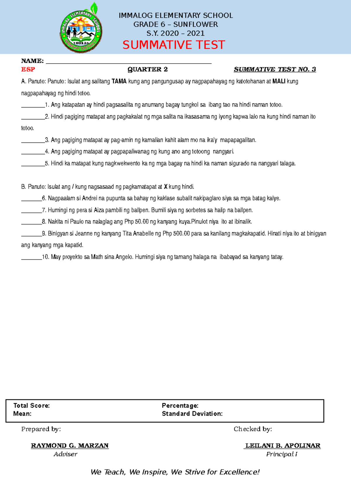 Esp Summative Test Docx Summative Test Quarter Week S Y Hot Sex Picture 7519