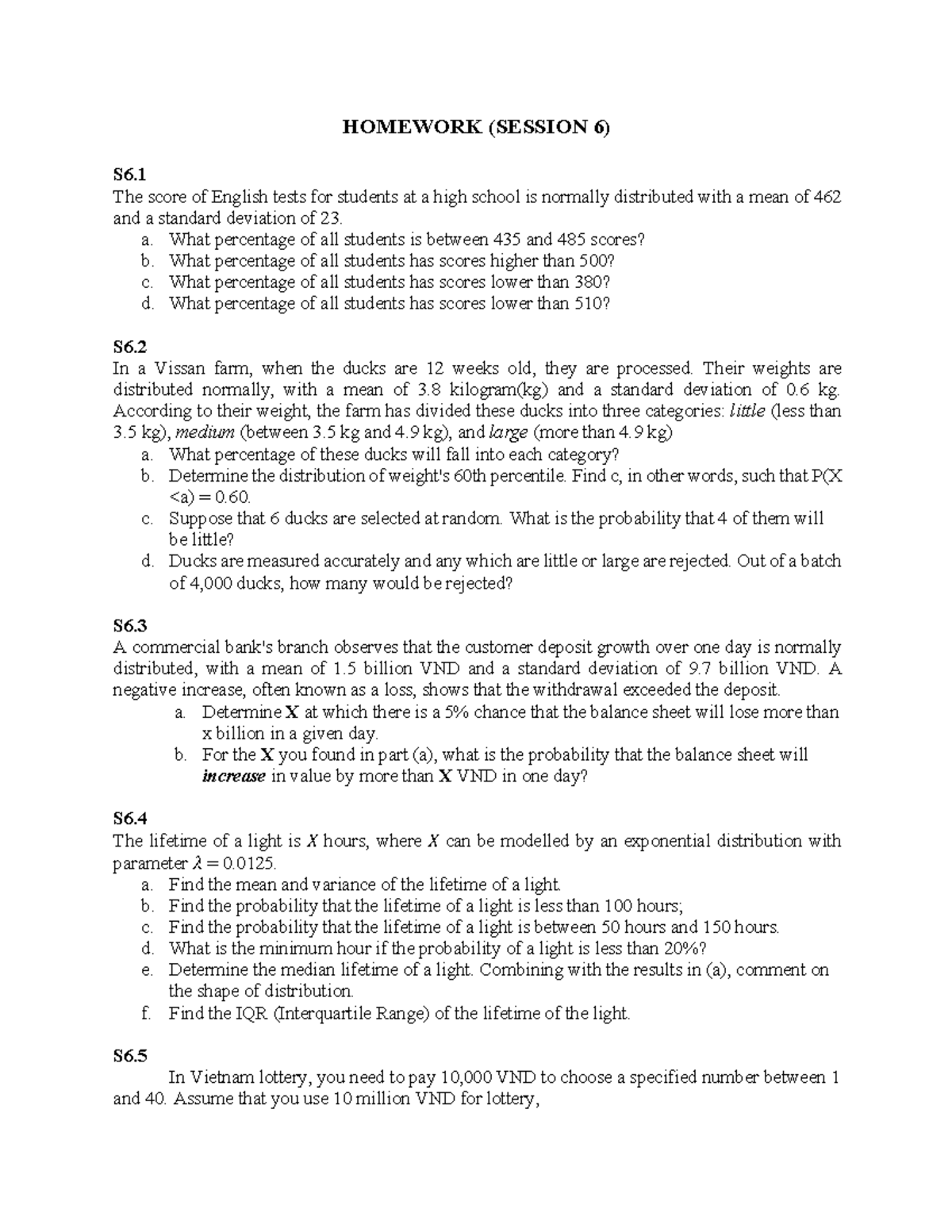 HW Ses6 - homework - HOMEWORK (SESSION 6) S6. The score of English ...