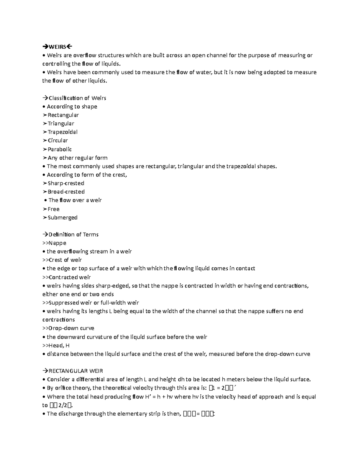 Weirs WEIRS Weirs are overflow structures which are built across an