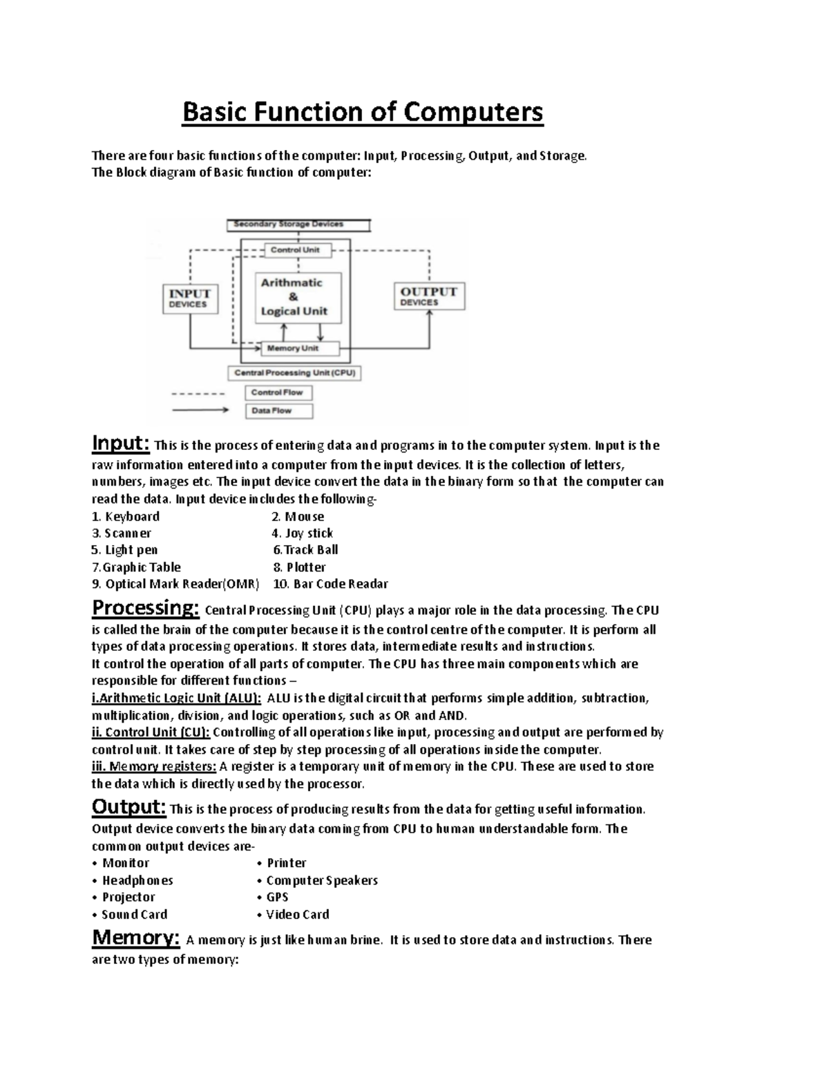 Basic Function Of Computer Basic Function Of Computers There Are Four