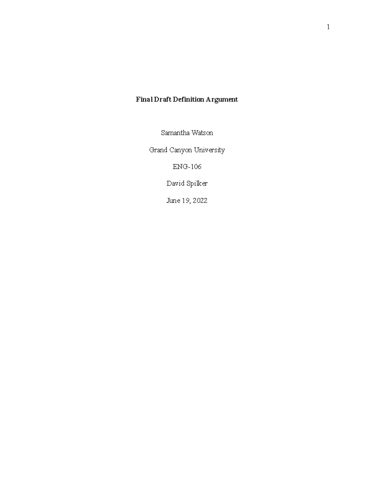 Definition Argument Final Draft Definition Argument Samantha Watson