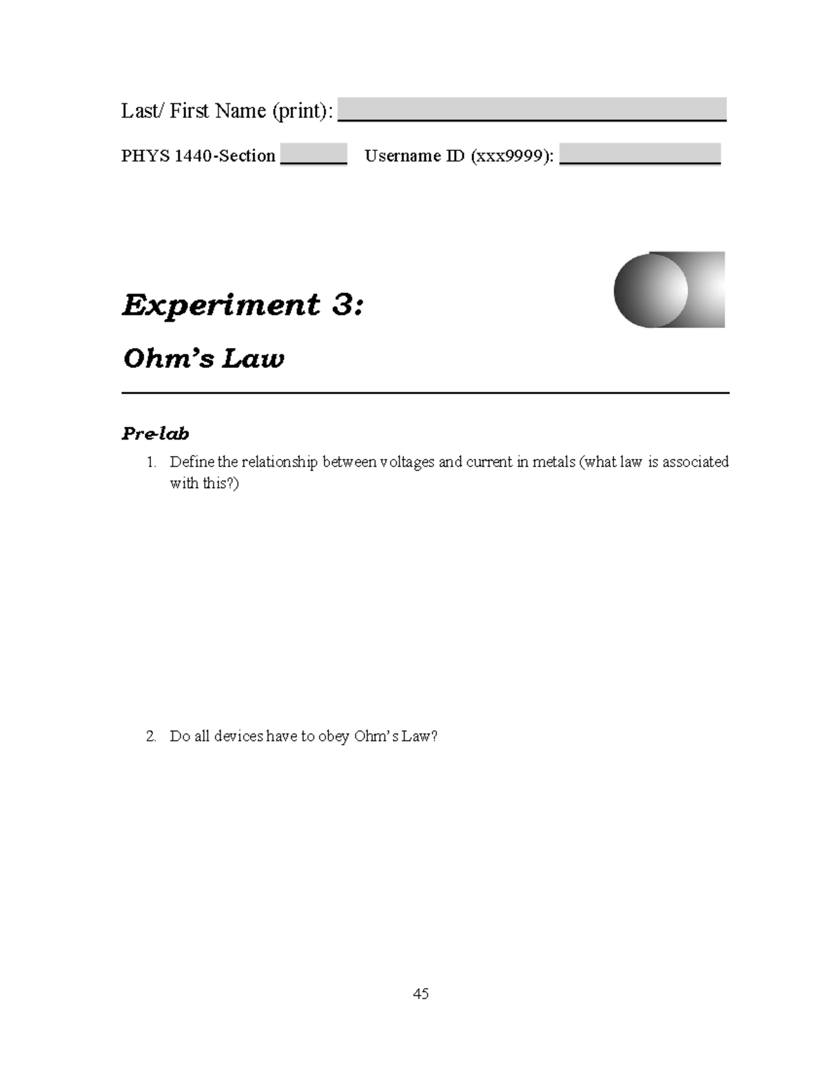 1440-2240 Experiment 3 Manual with Data - /DVW )LUVW 1DPH SULQW 3+