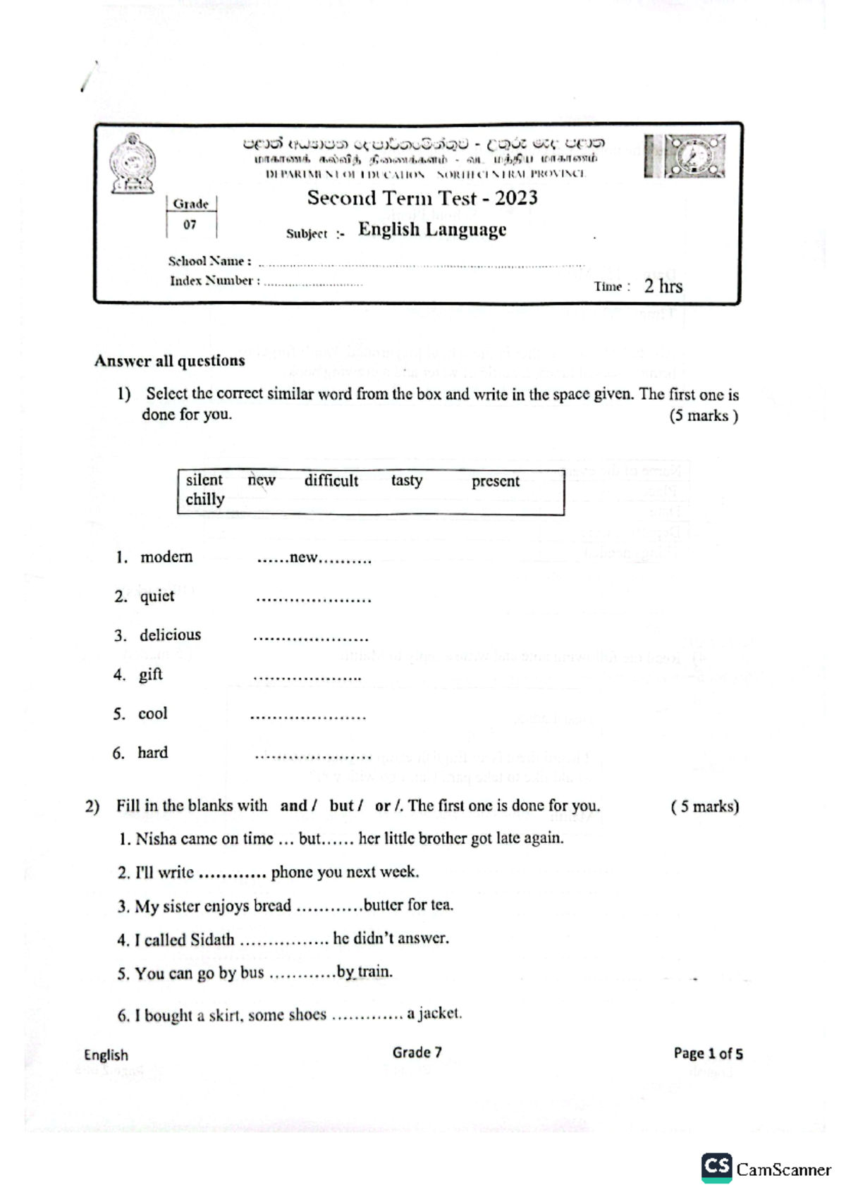 Grade 7 Term Test - To Support Materials - English - Studocu