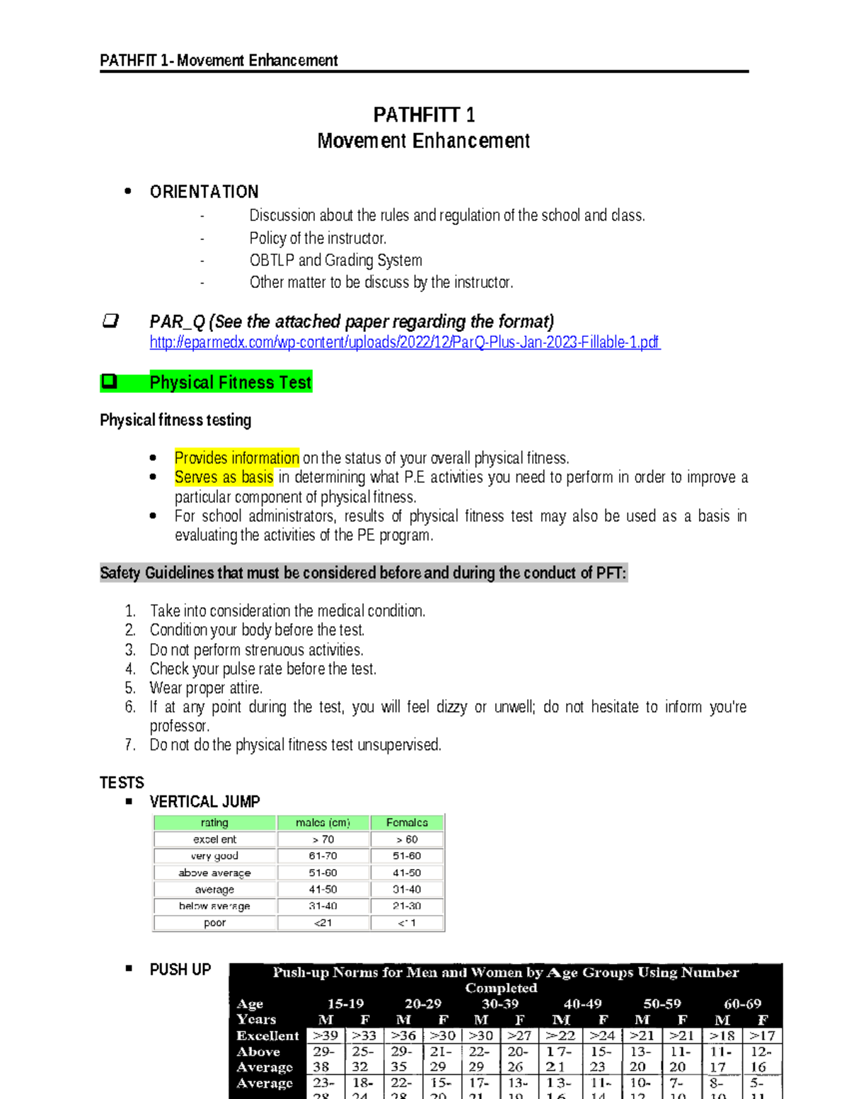 FITT 1 2023 Revised Handouts - PATHFITT 1 Movement Enhancement ...