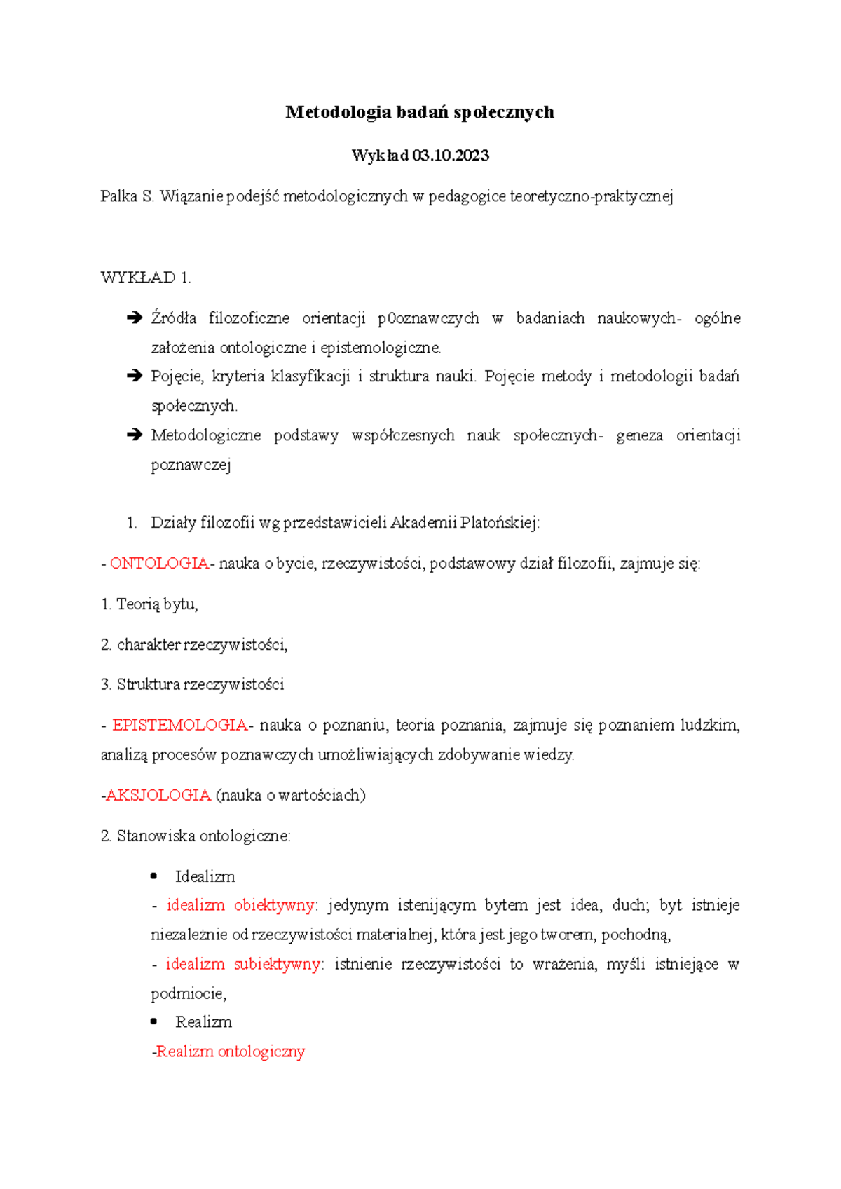 Metodologia badań społecznych wyk - Metodologia badań społecznych