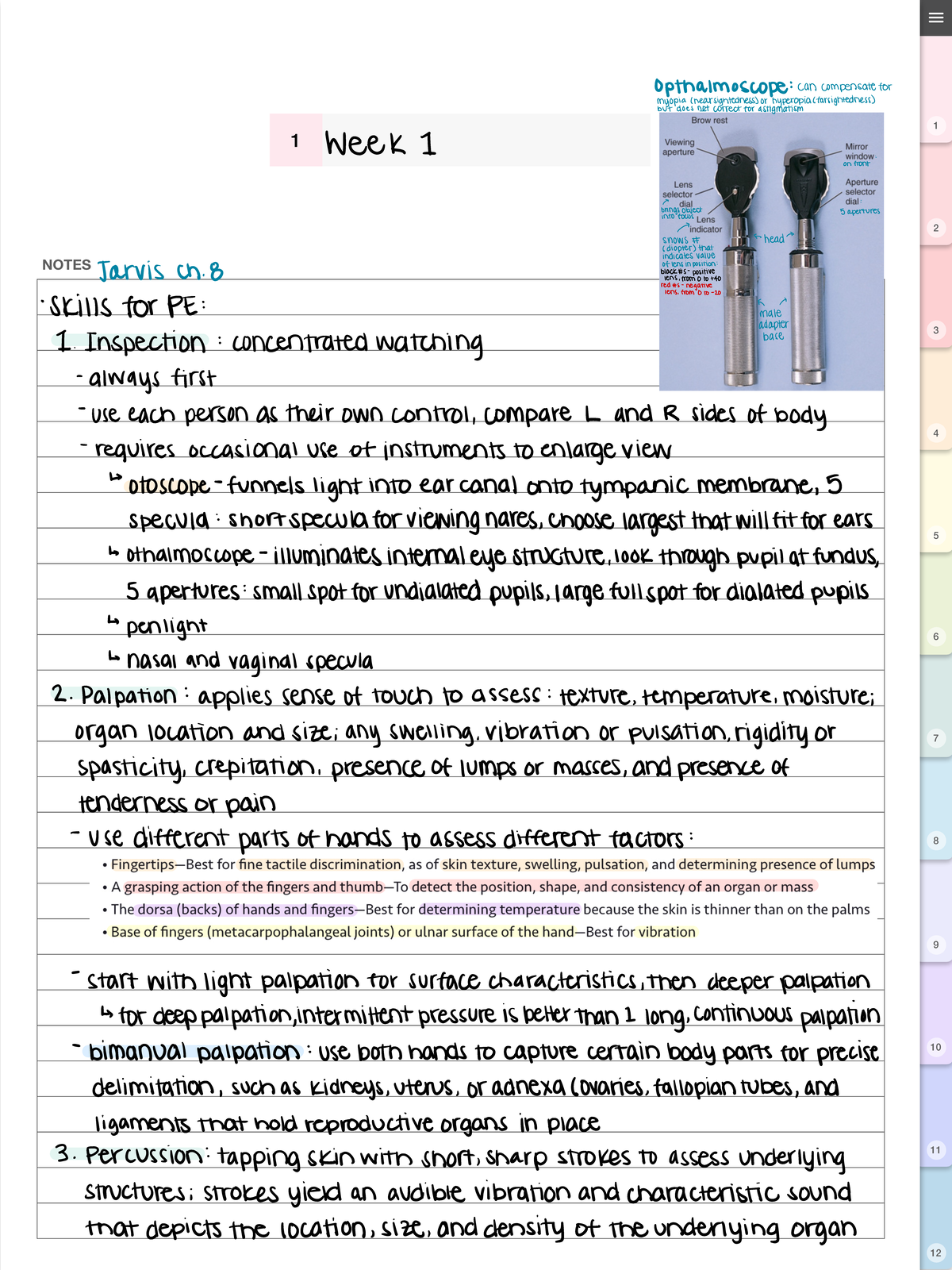 NUR 245 Jarvis Ch.8 Notes Physical Assessment - 1 2 3 4 5 6 7 8 9 10 11 ...