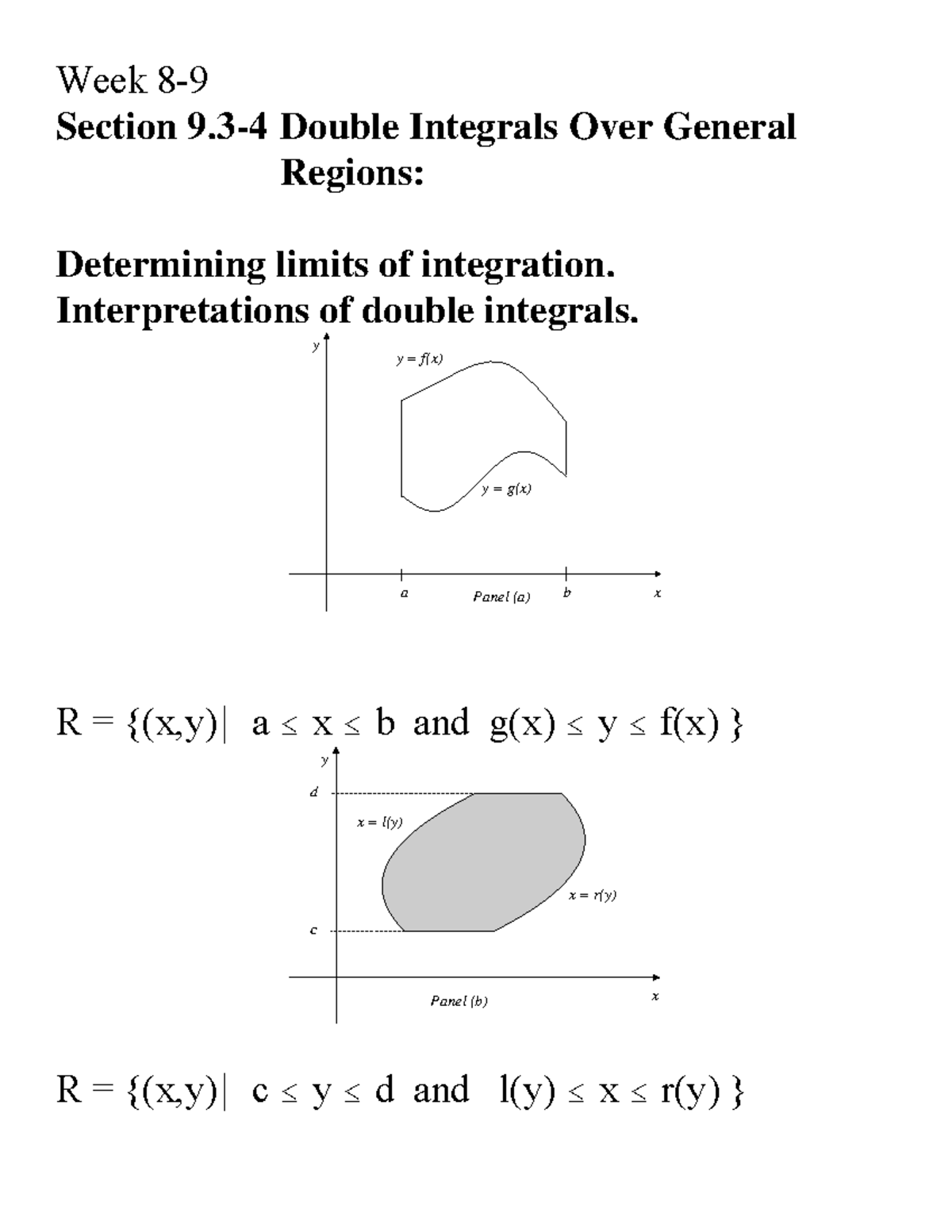 Double Integral Over General Region Y Abx Y G X Y F X Panel A Y X D C X L Y X R Y