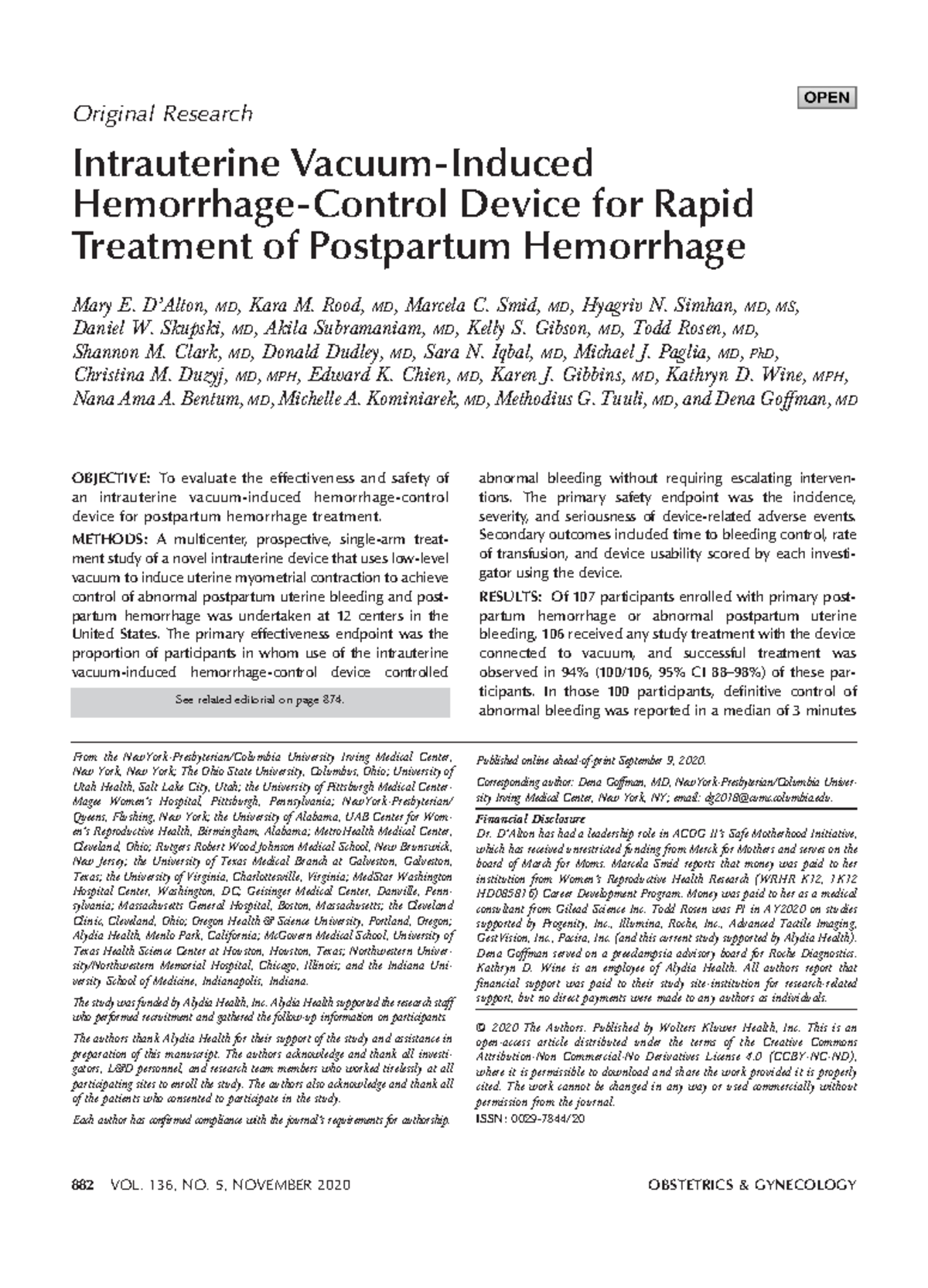 Intrauterine Vacuum Induced Hemorrhage Control Original Research