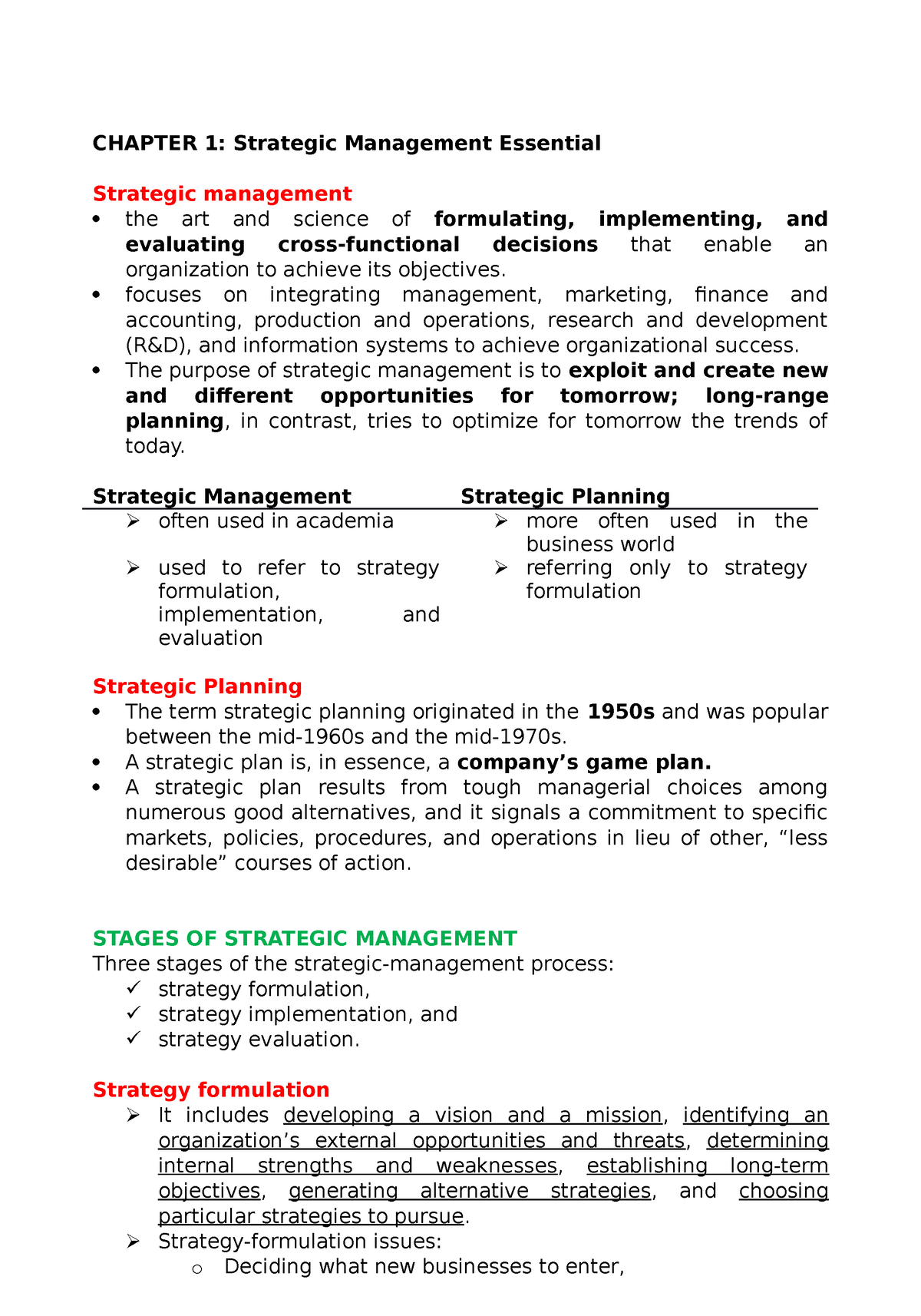 Chapter 1 - CHAPTER 1: Strategic Management Essential Strategic ...