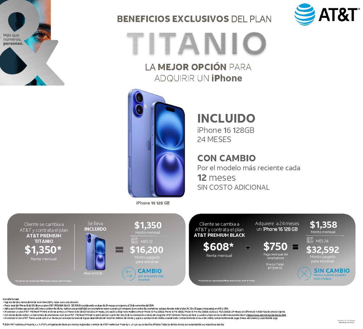 AT&T Premium Titanio Incluido i Phone 16 128 GB - BENEFICIOS EXCLUSIVOS ...
