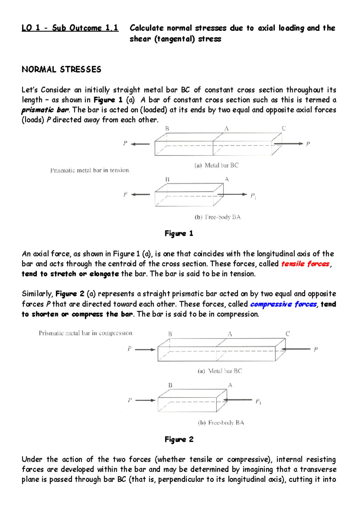 LO 1 - Sub Outcome 1 - LO 1 - Sub Outcome 1 Calculate normal stresses ...