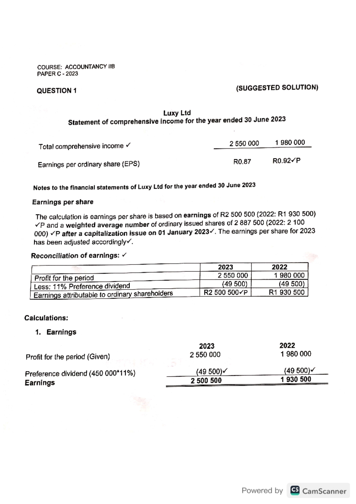 2023 accounting exam memo 2b - COURSE: ACCOUNTANCY IIB PAPER C 2023 ...