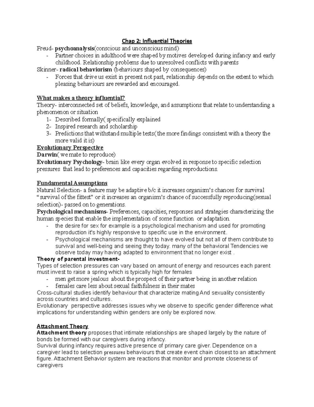 Chap 2 - Chapter 2 summary - Chap 2: Influential Theories Freud ...