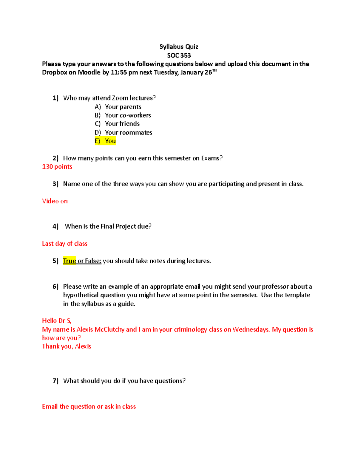 Syllabus Quiz for criminology Syllabus Quiz SOC 353 Please type your