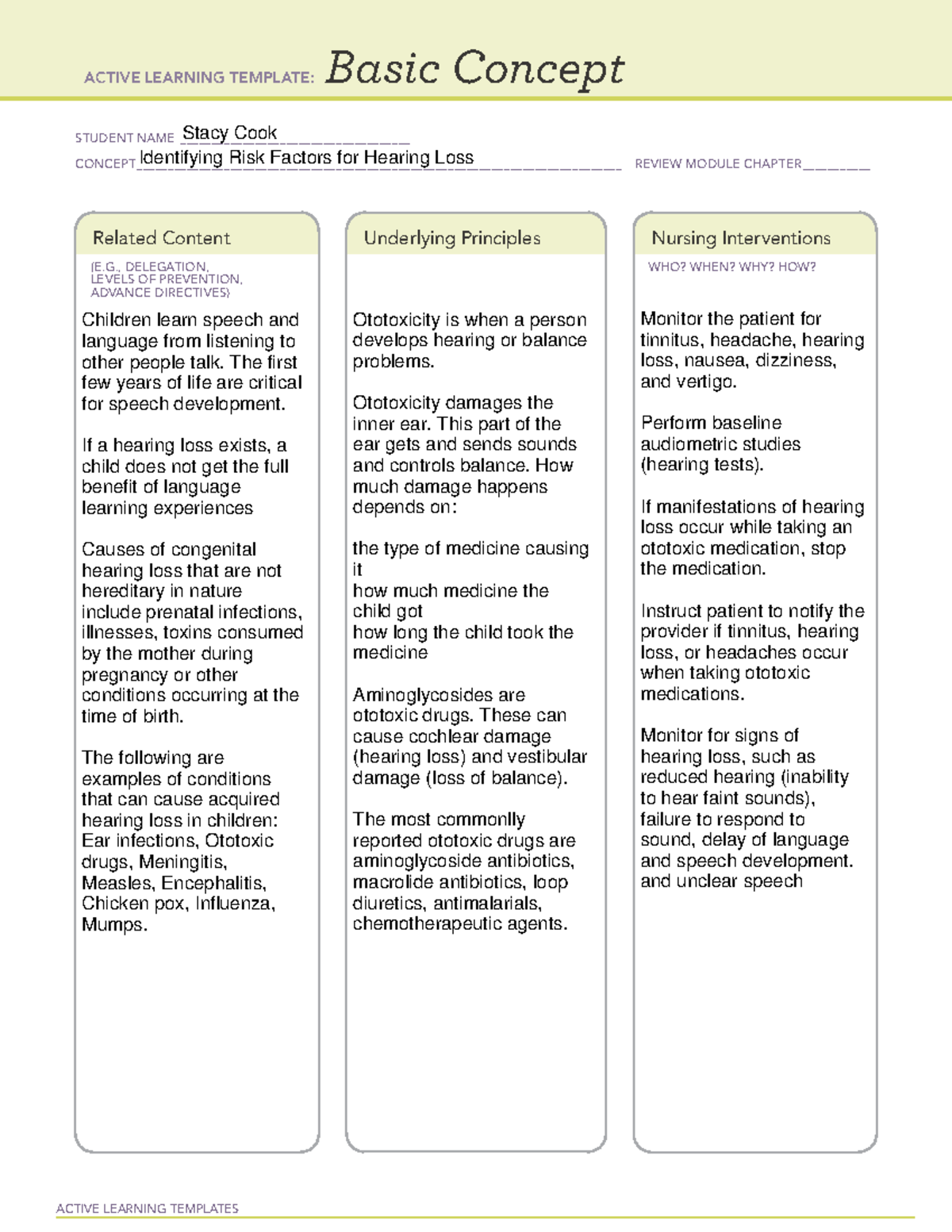 ATI Basic Concept - Risk Factors for Hearing Loss - ACTIVE LEARNING ...