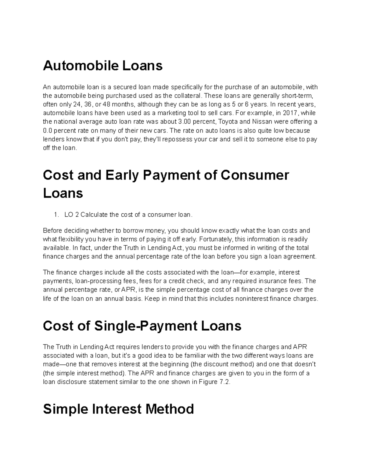 Intro to finance week 14 pt Automobile Loans An automobile loan is a