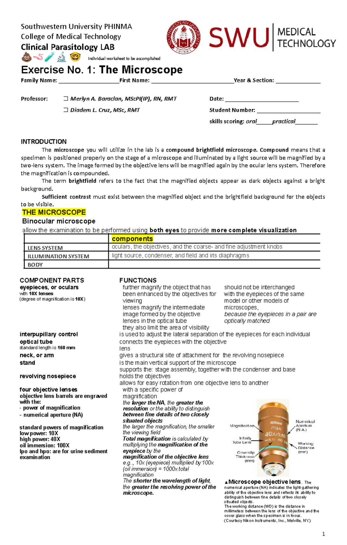 Template para lab exe 1 the Microscope - Southwestern University PHINMA ...