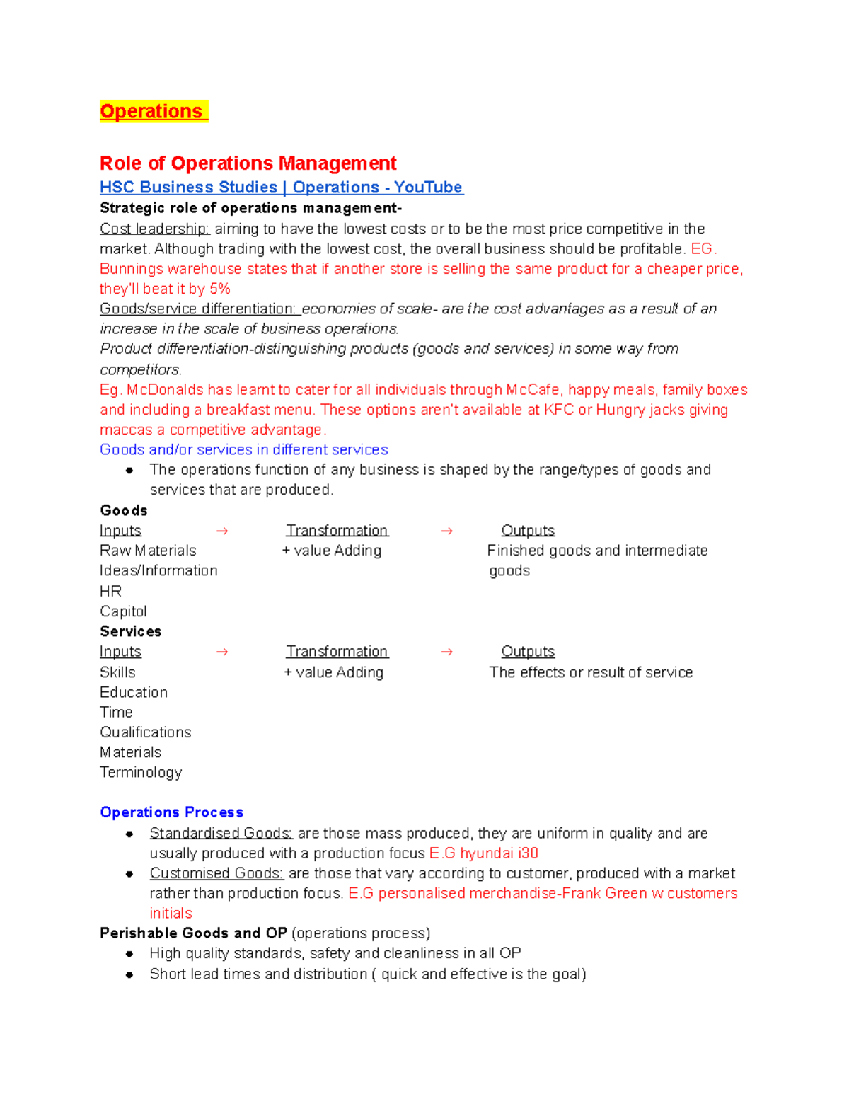 business studies operations essay questions