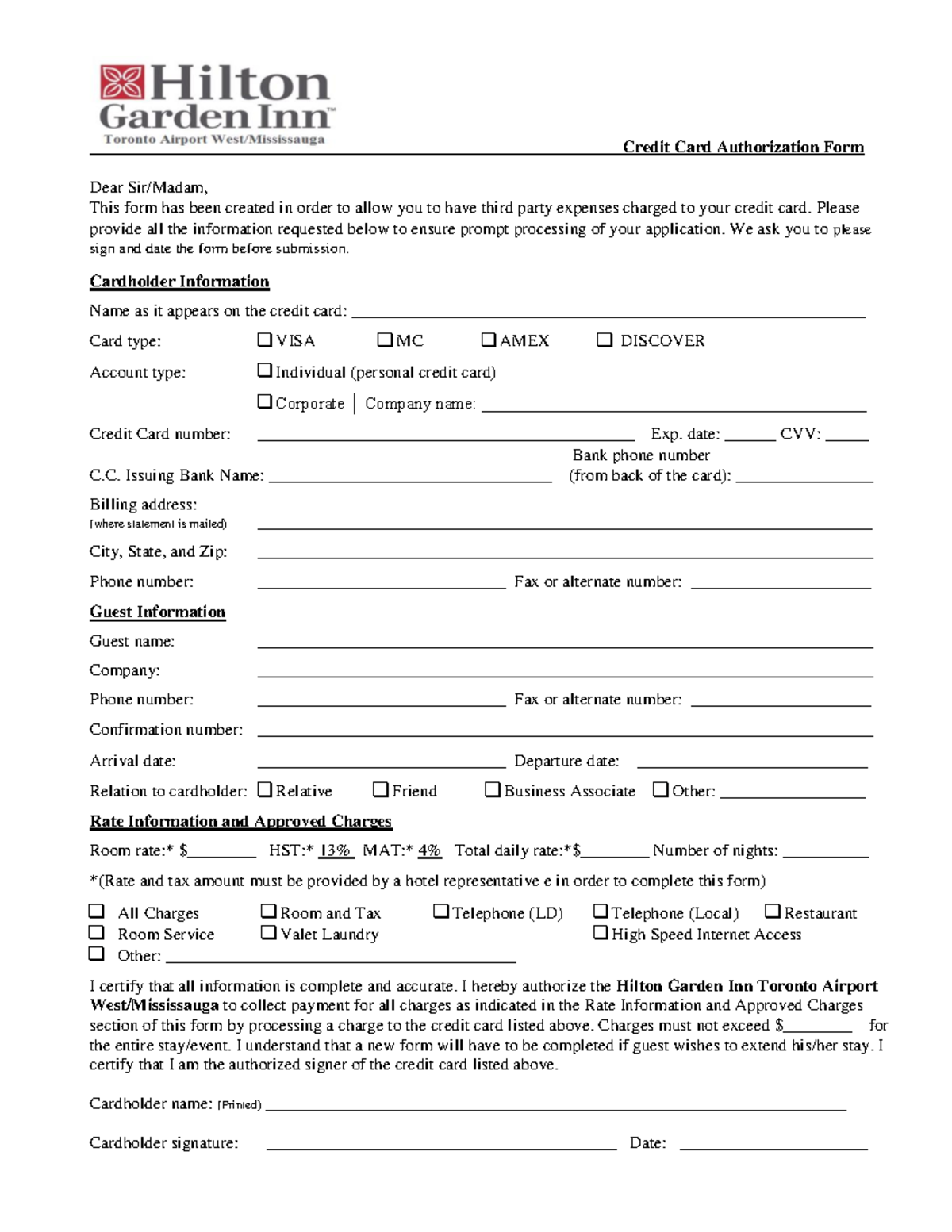 CC auth - Credit Card Authorization Form Dear Sir/Madam, This form has ...