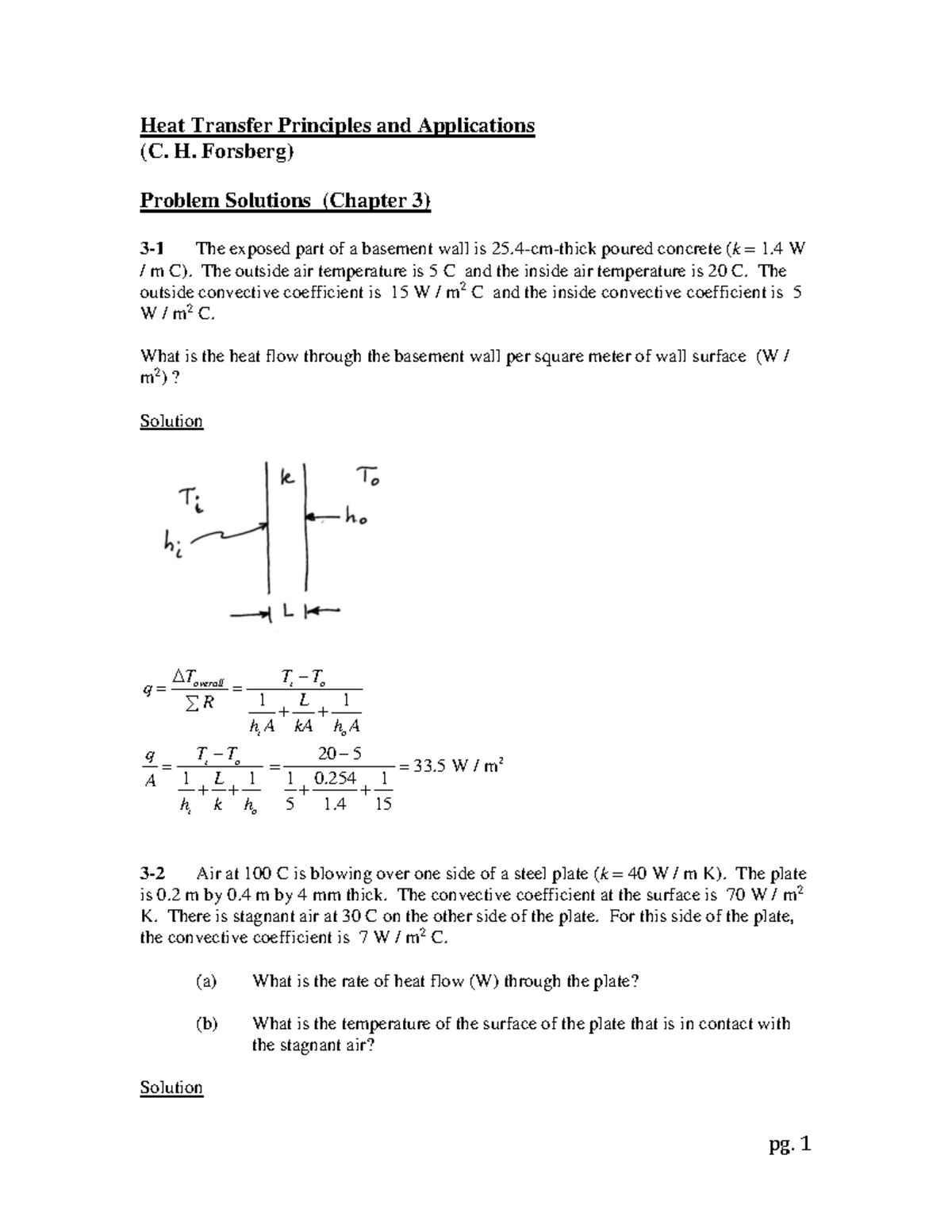 Chapter 3 Problem Solutions Heat Transfer Principles and Applications (C. H. Forsberg) Problem