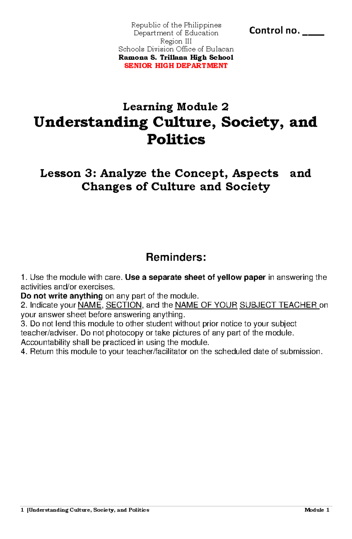 UCSP LAS 2 - Understanding Culture Society and Politics - Republic of ...