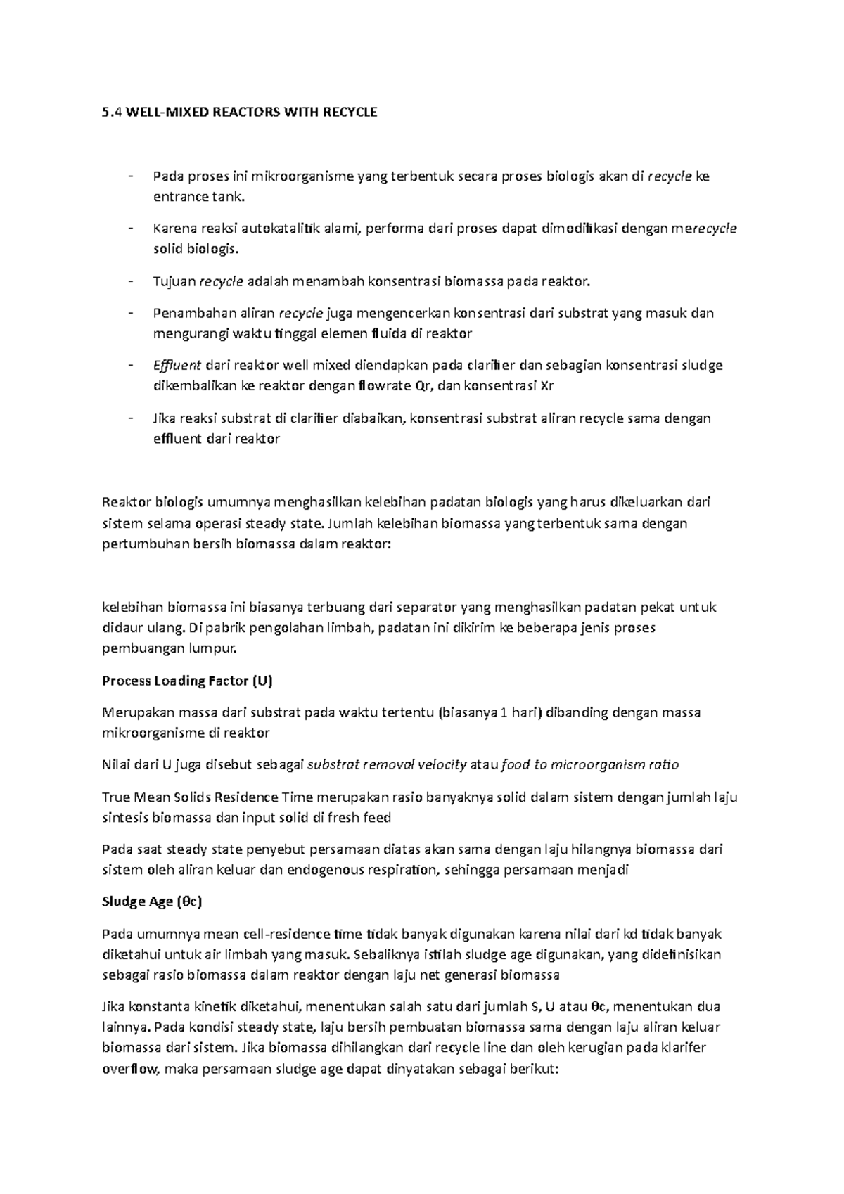 WELL Mixed Reactors WITH Recycle 5 WELLMIXED REACTORS WITH RECYCLE