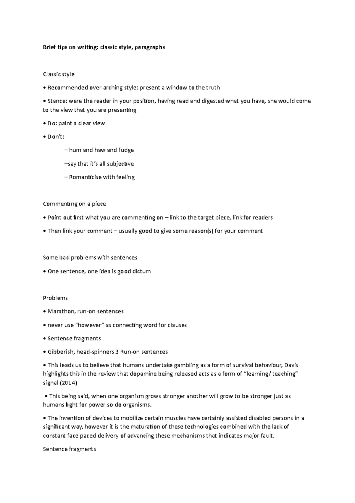 Writing Guide Writing Guide Brief tips on writing classic style