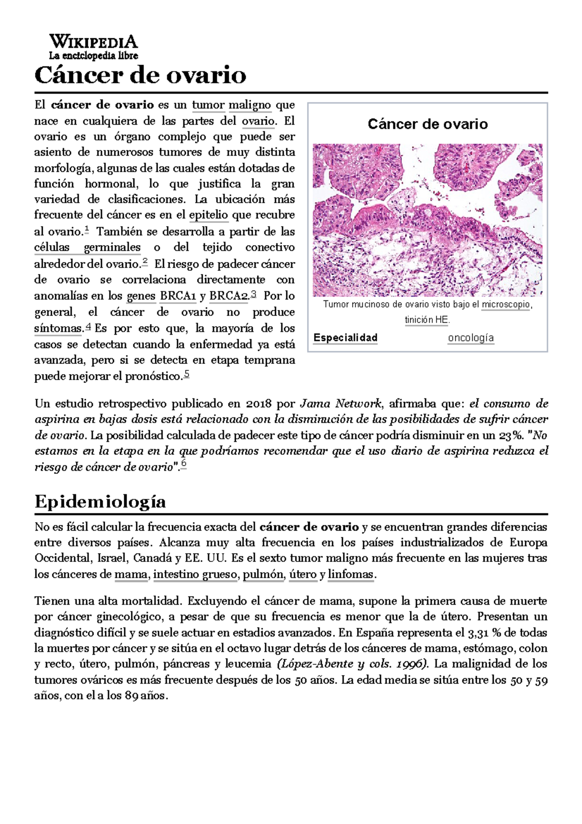 Cáncer de ovario - Wikipedia, la enciclopedia libre - Cáncer de ovario ...