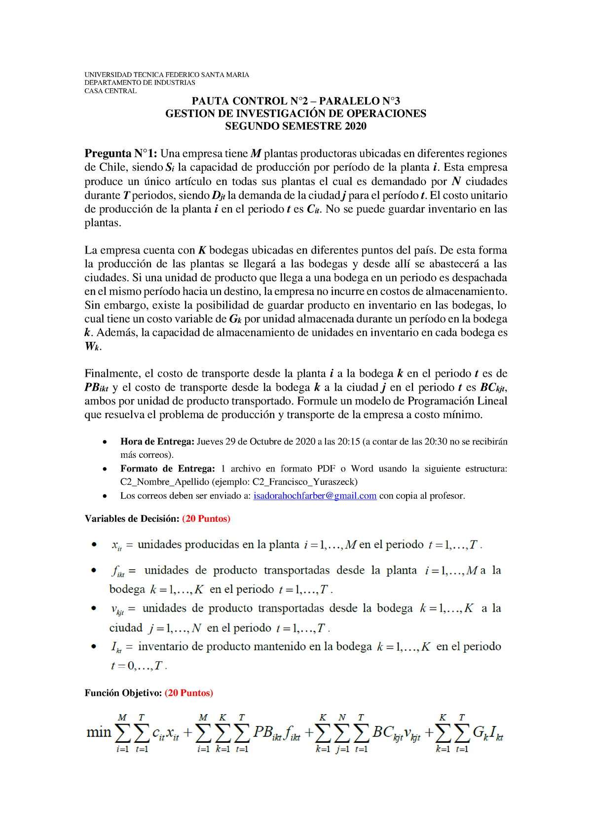 Pauta Control N°2 2°S 2020 GIO P3 - UNIVERSIDAD TECNICA FEDERICO SANTA ...