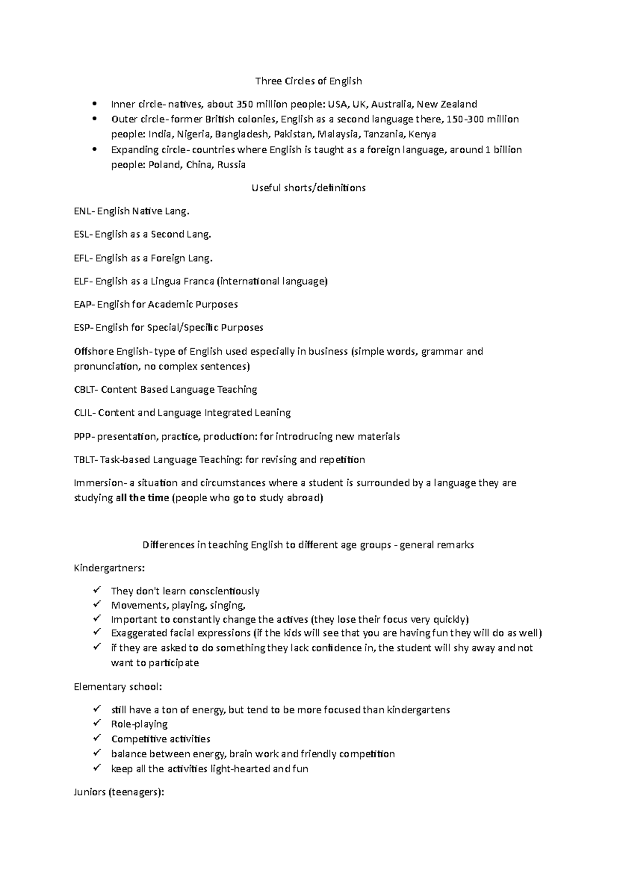 Tefl Revision Powt rka Z Zaj Three Circles Of English Inner 