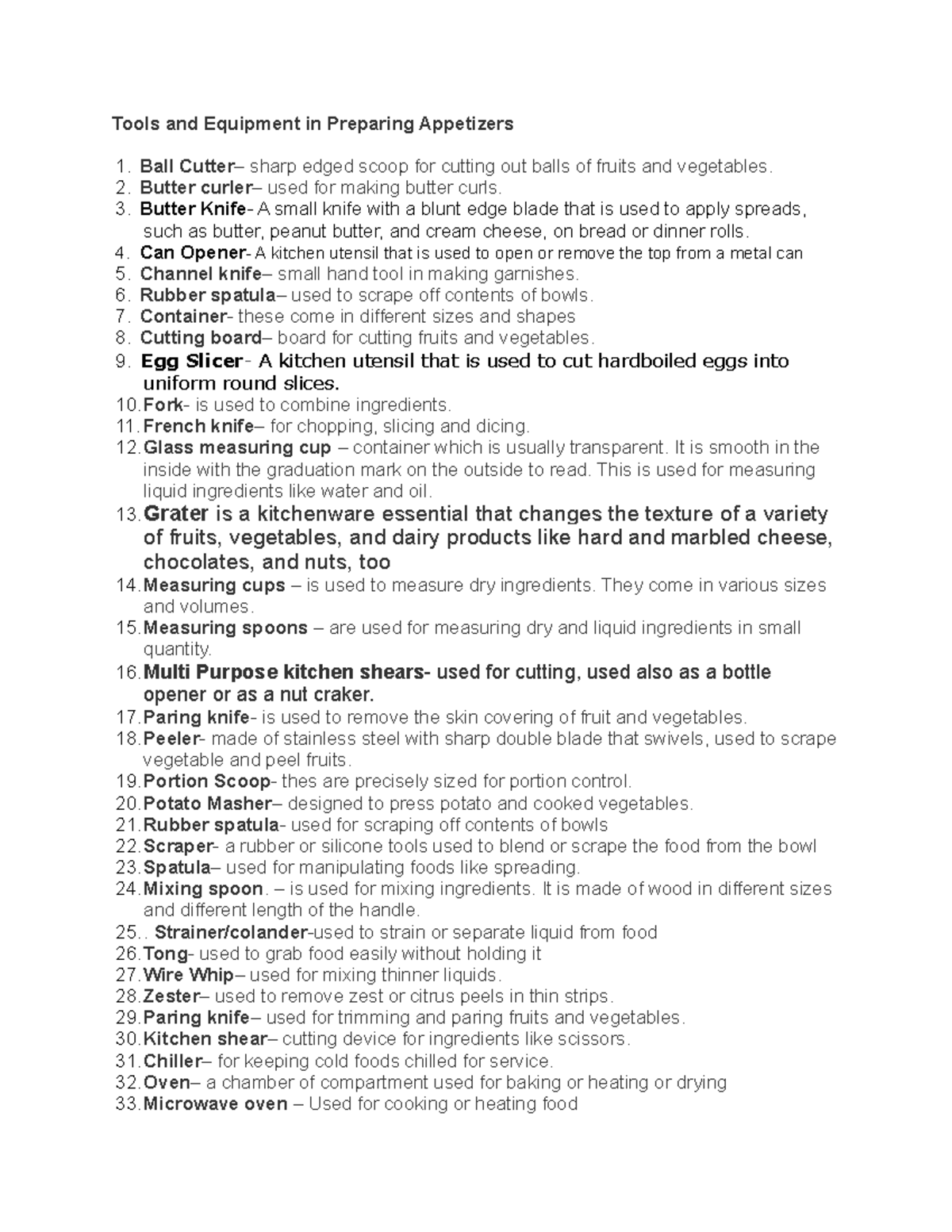 Kitchen tools and equipment Tools and Equipment in Preparing