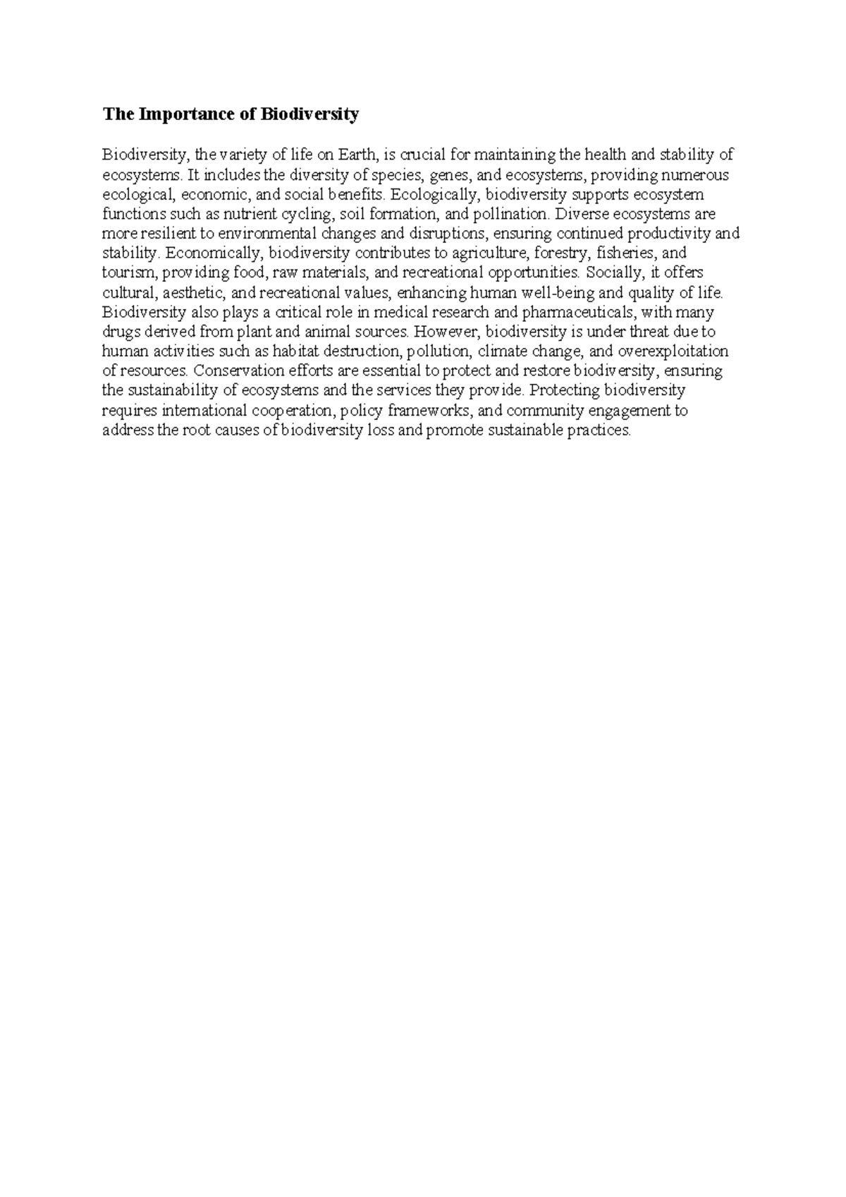 The Importance of Biodiversity - The Importance of Biodiversity ...